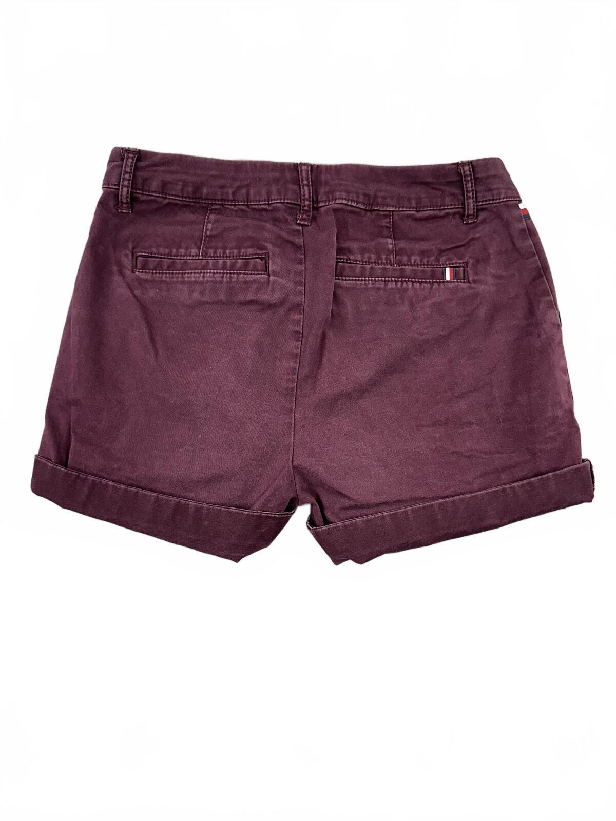 Tommy Hilfiger Burgundy Cotton Rolled Cuff Shorts Classic Preppy Casual