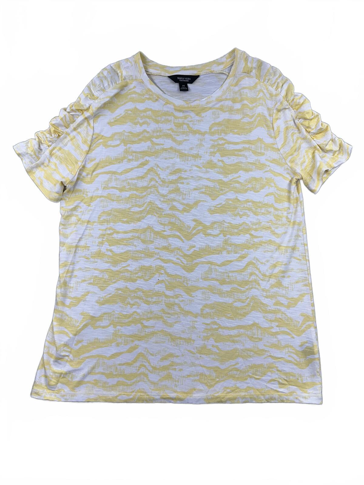 Simply Vera Vera Wang Yellow and White Patterned Short Sleeve Top