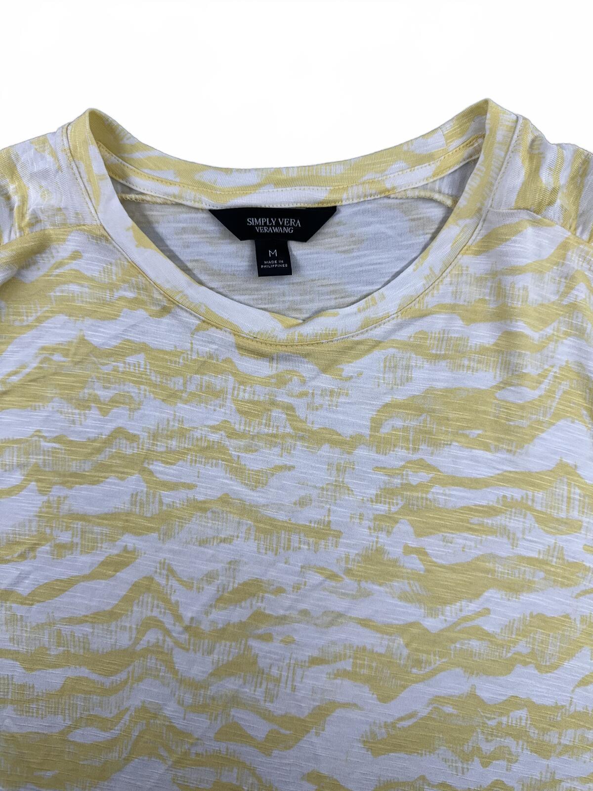Simply Vera Vera Wang Yellow and White Patterned Short Sleeve Top
