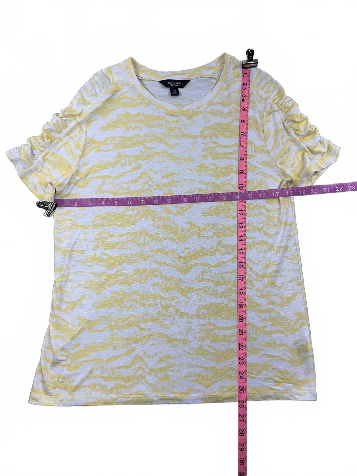 Simply Vera Vera Wang Yellow and White Patterned Short Sleeve Top