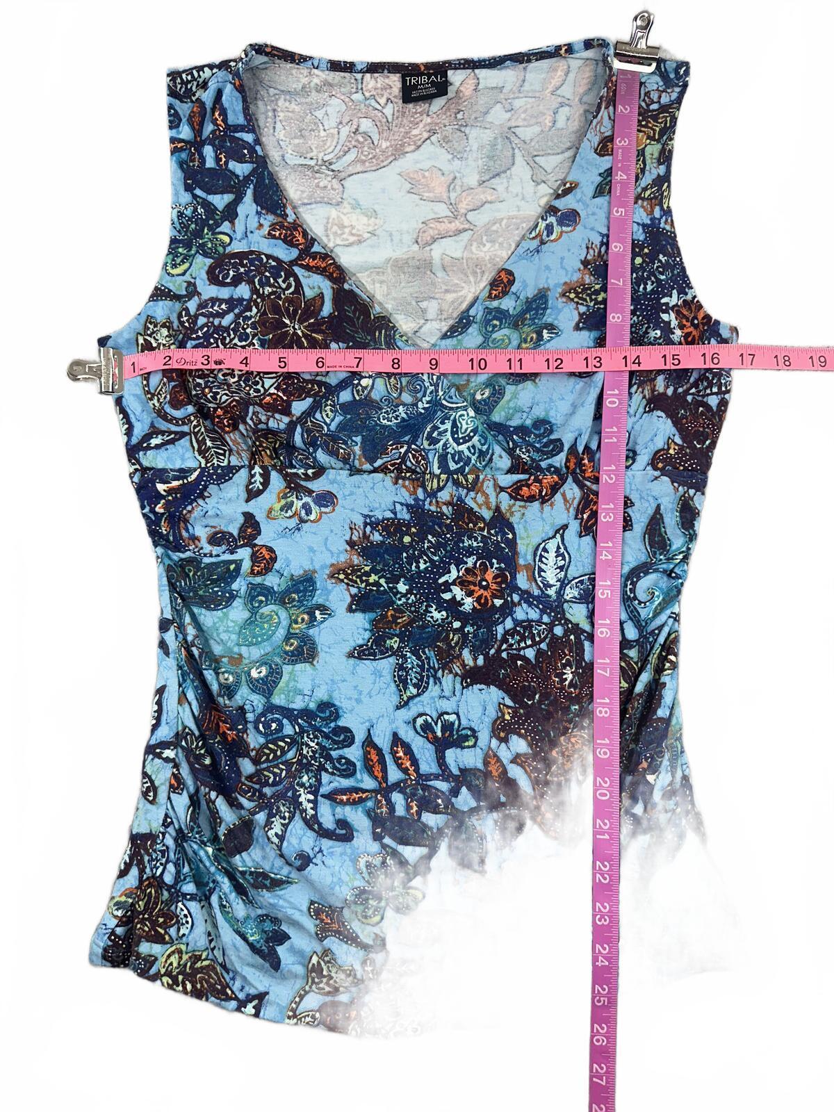 Tribal Sleeveless Floral Print Top Blue