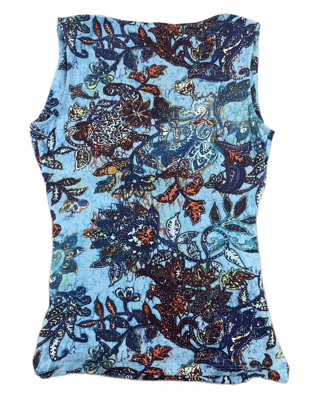 Tribal Sleeveless Floral Print Top Blue