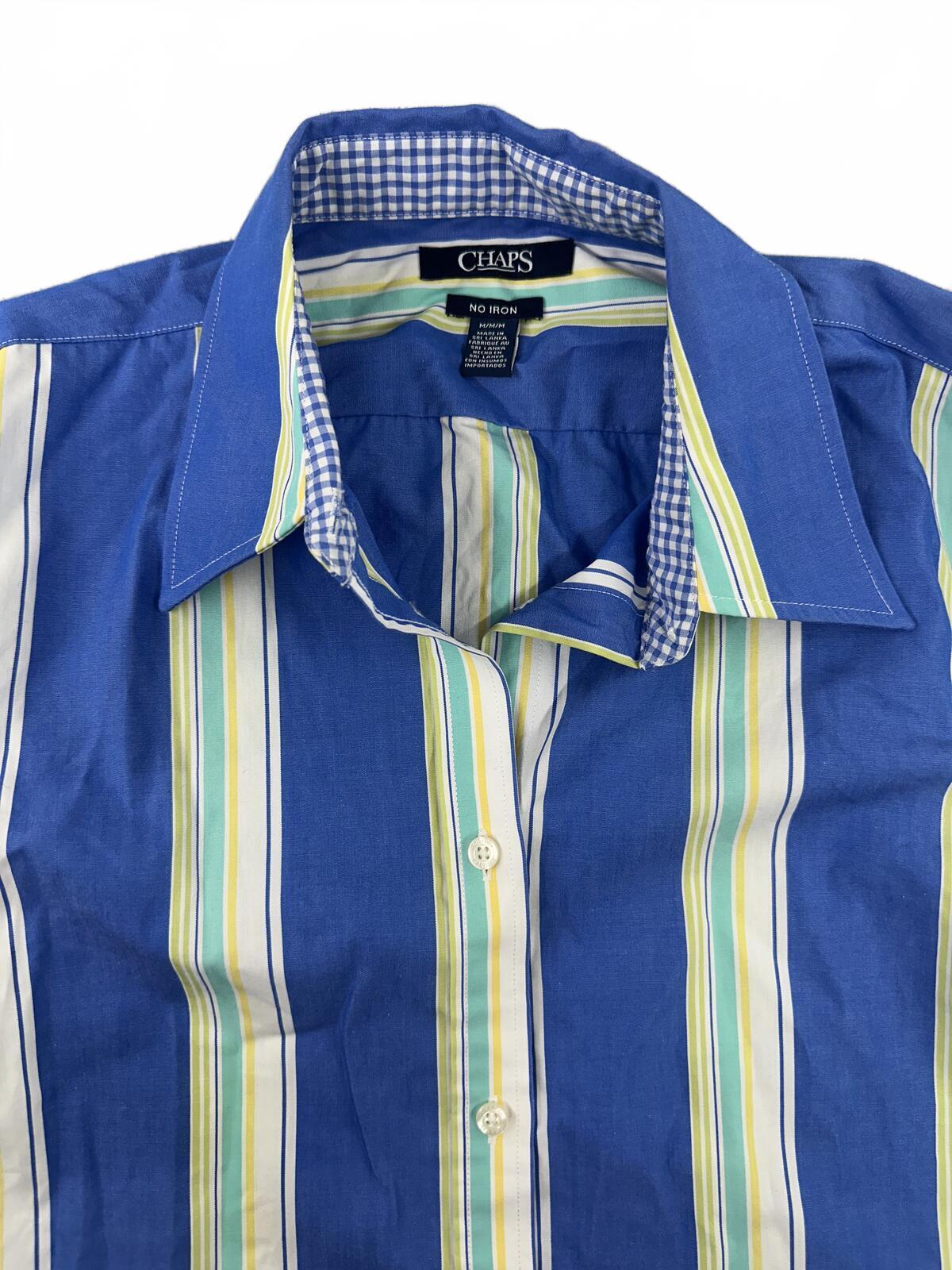 Chaps Vintage 70s Inspired Blue Cream Green Striped Button Up Shirt