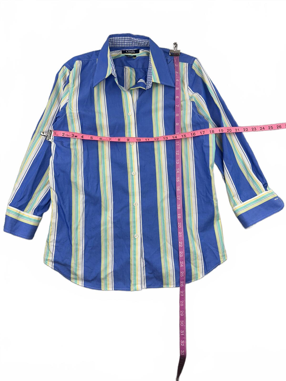 Chaps Vintage 70s Inspired Blue Cream Green Striped Button Up Shirt