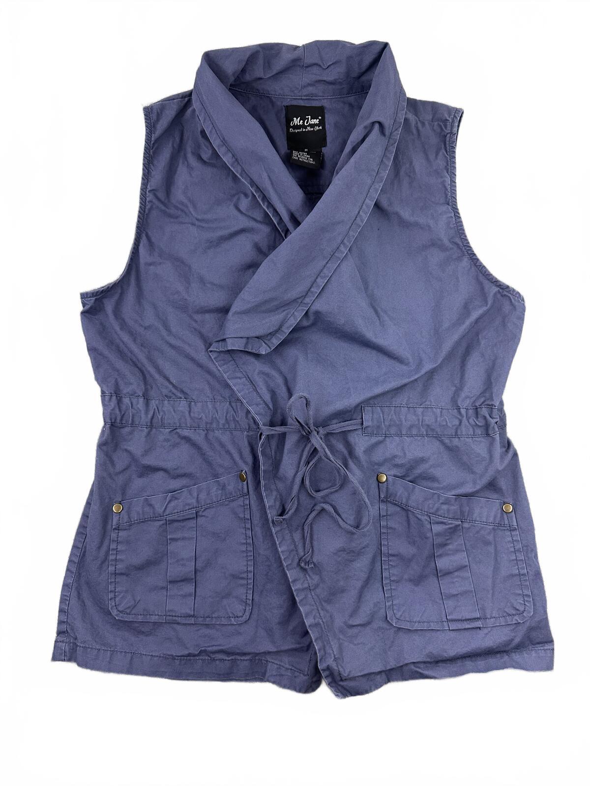 Me Jane Vintage Blue Utility Vest Casual Streetwear Cotton Drawstring