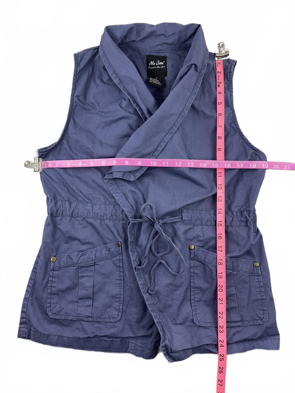 Me Jane Vintage Blue Utility Vest Casual Streetwear Cotton Drawstring