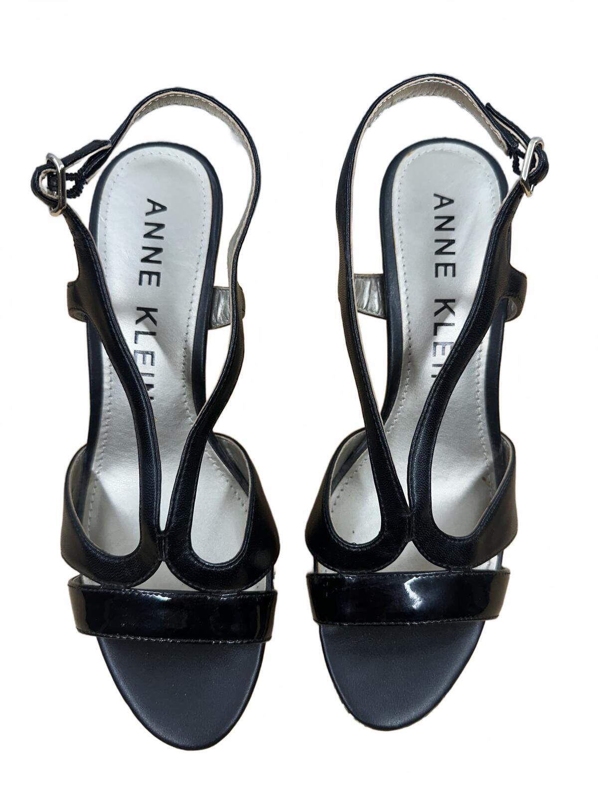 Anne Klein Black Patent Leather Slingback Heels with Snake Print Detail