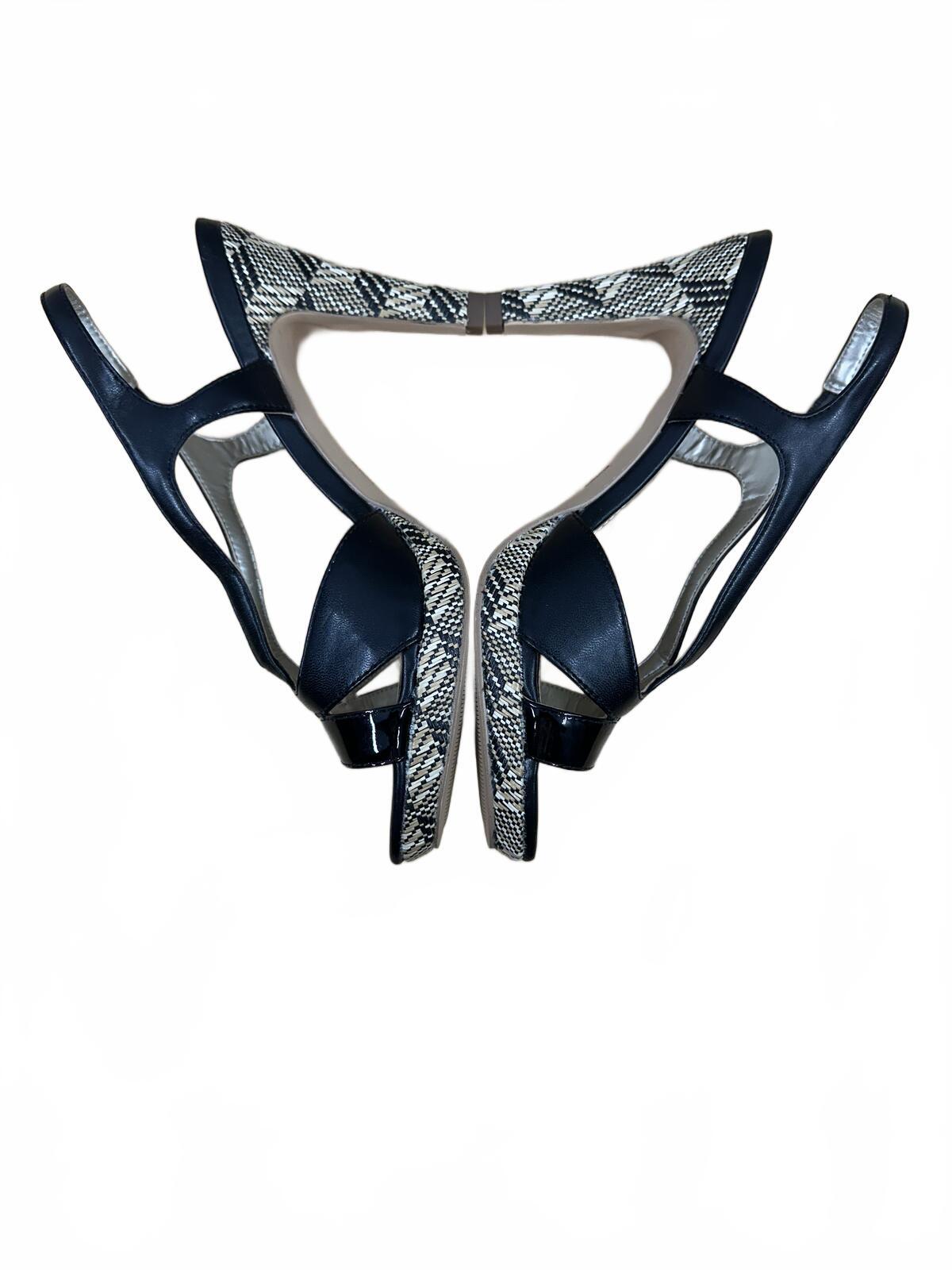 Anne Klein Black Patent Leather Slingback Heels with Snake Print Detail
