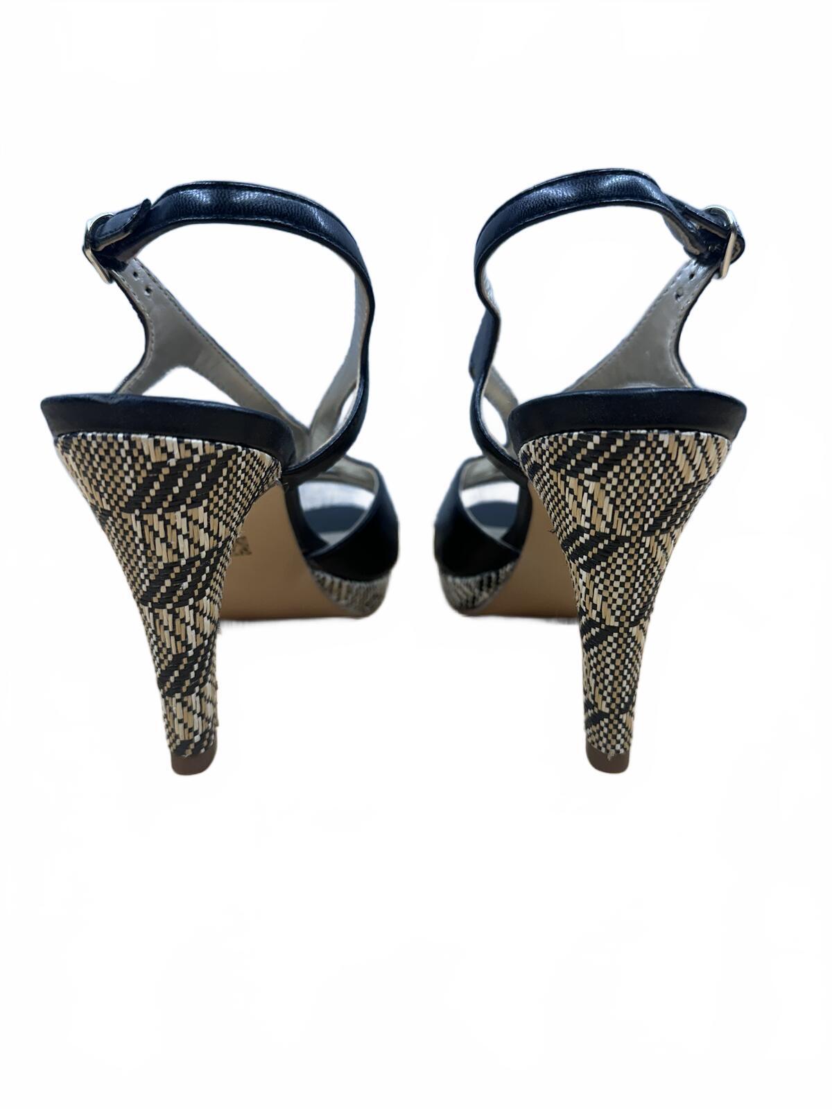 Anne Klein Black Patent Leather Slingback Heels with Snake Print Detail