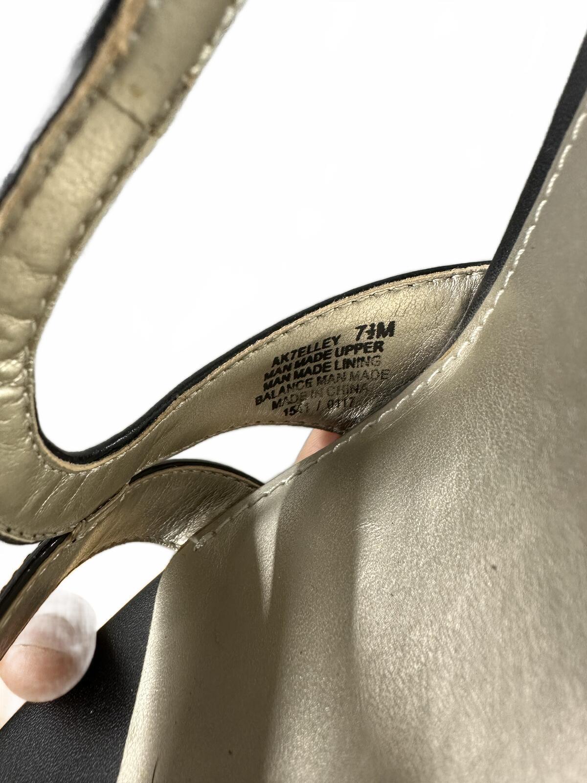 Anne Klein Black Patent Leather Slingback Heels with Snake Print Detail
