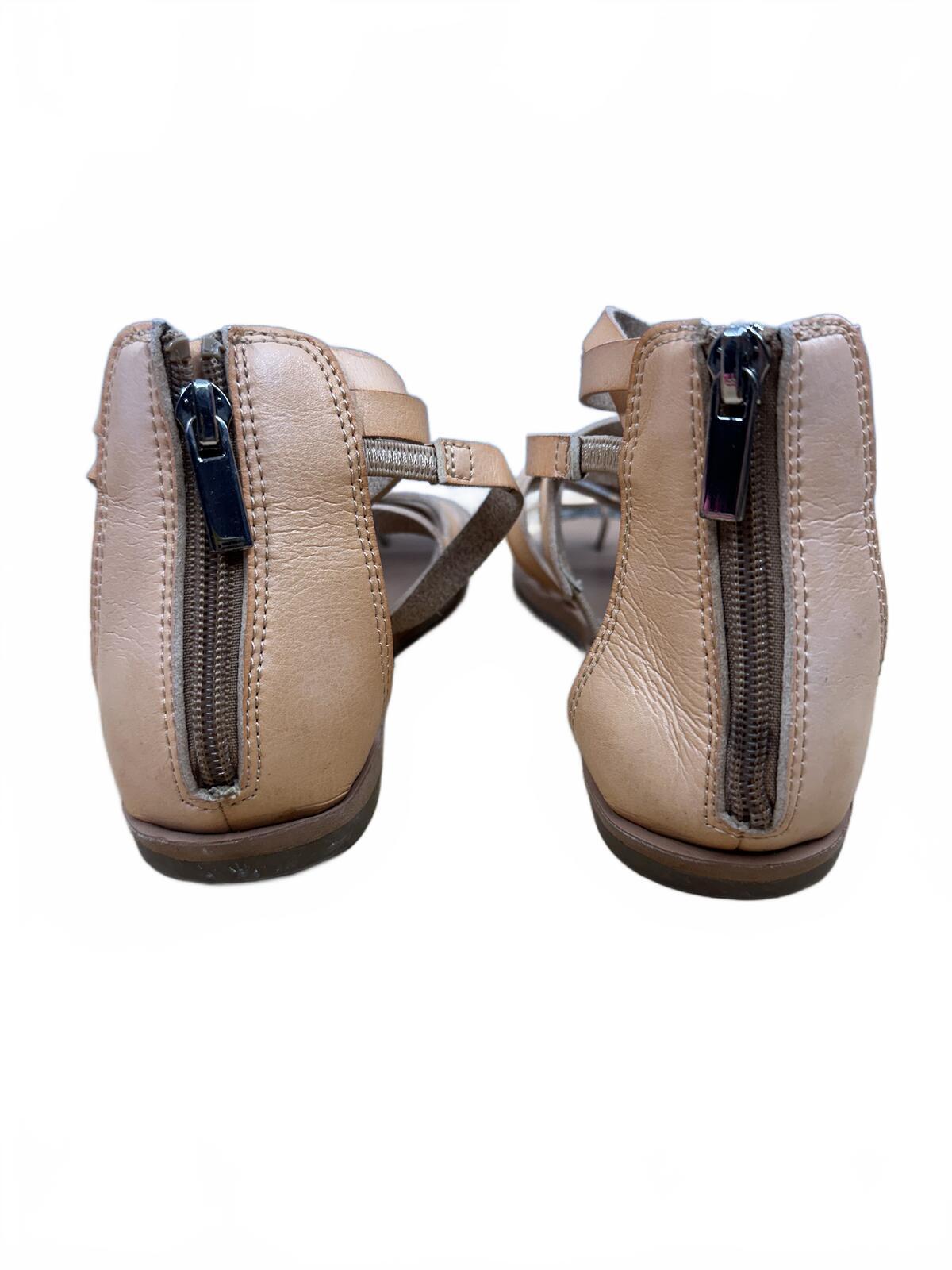 Nude Gladiator Sandals Beige Tan Flat Strappy Back Zipper Boho Casual