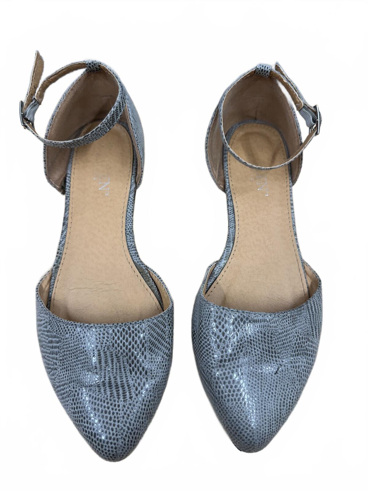 Gray Ankle Strap Flats Contemporary Casual Business Office Shoes
