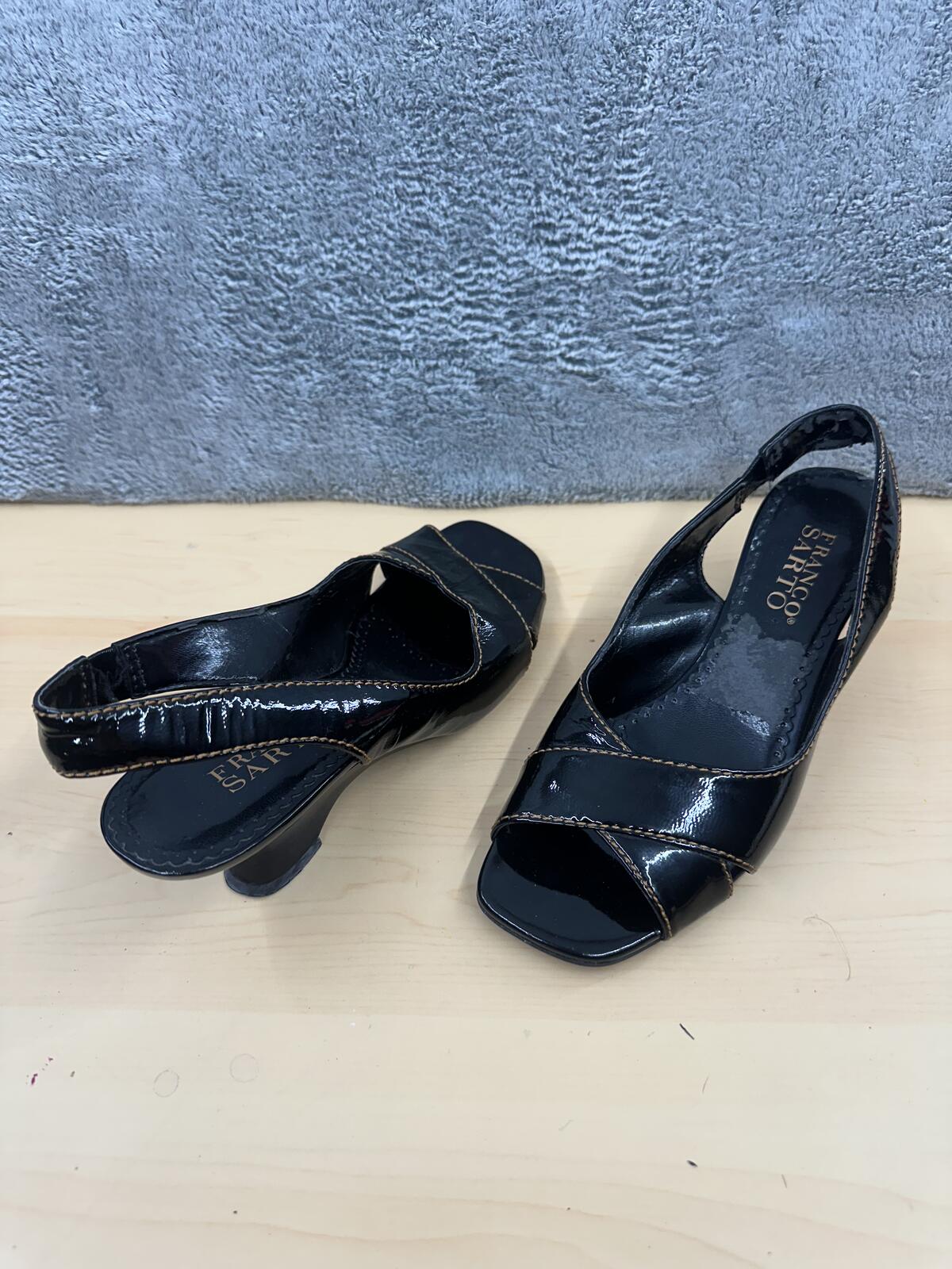 Franco Sarto Black Patent Leather Slingback Heels