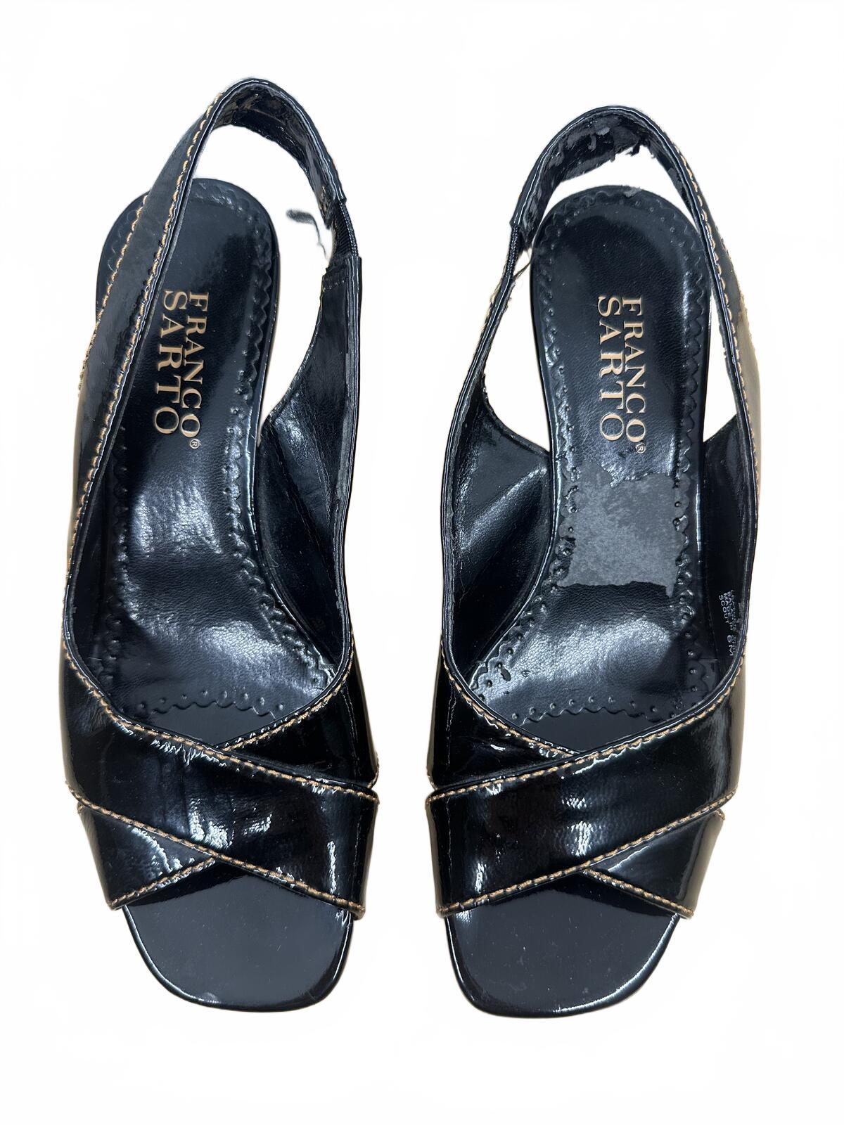Franco Sarto Black Patent Leather Slingback Heels