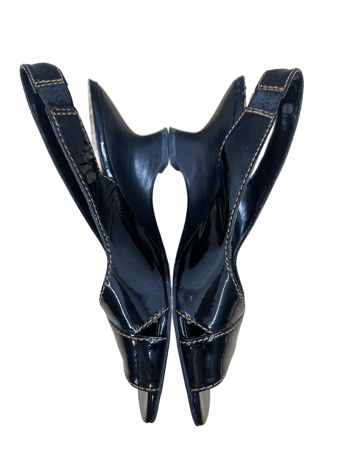 Franco Sarto Black Patent Leather Slingback Heels