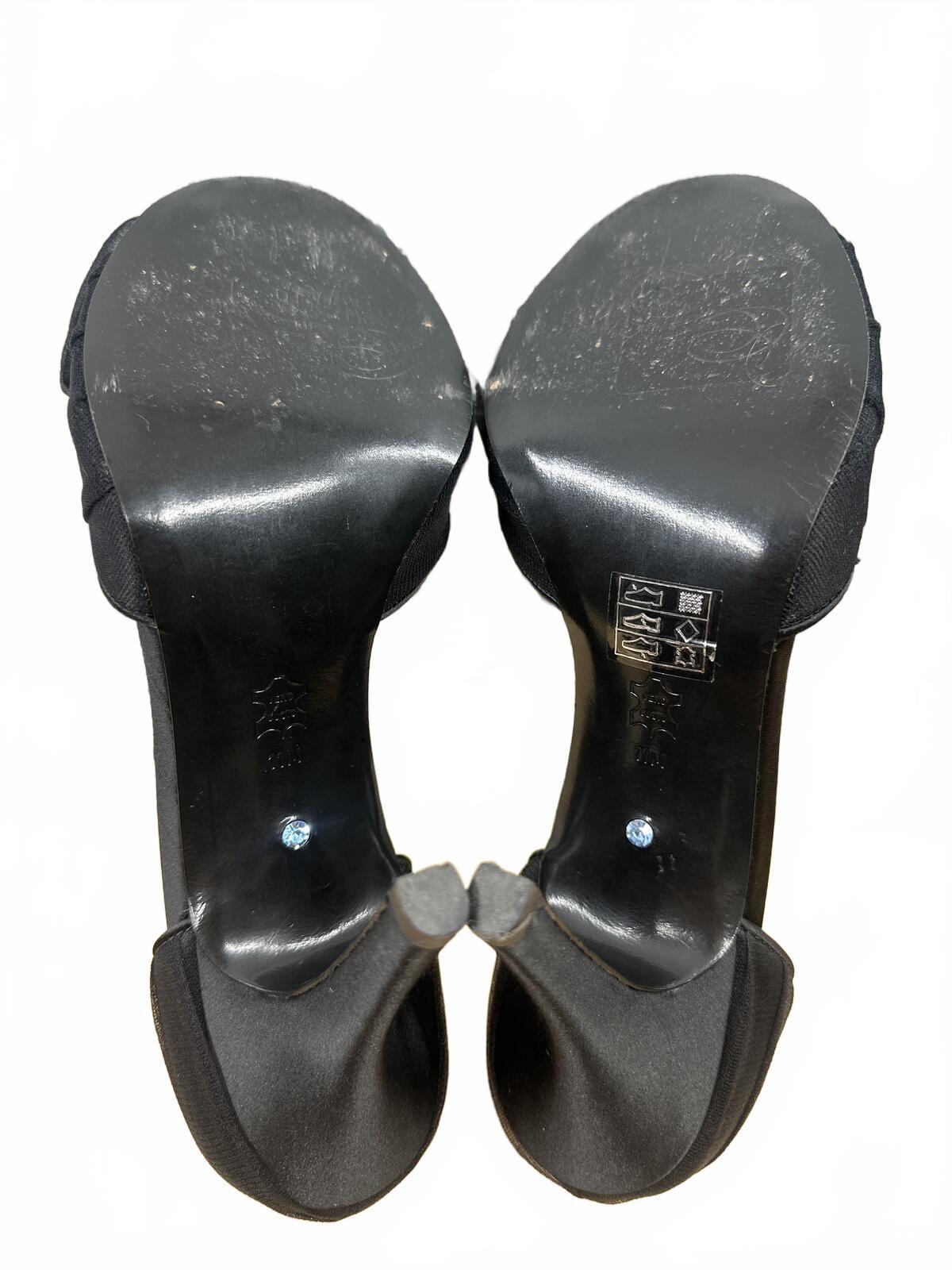 Elegant Black Open Toe Heels with Rhinestone Bow Accent Classic Glam
