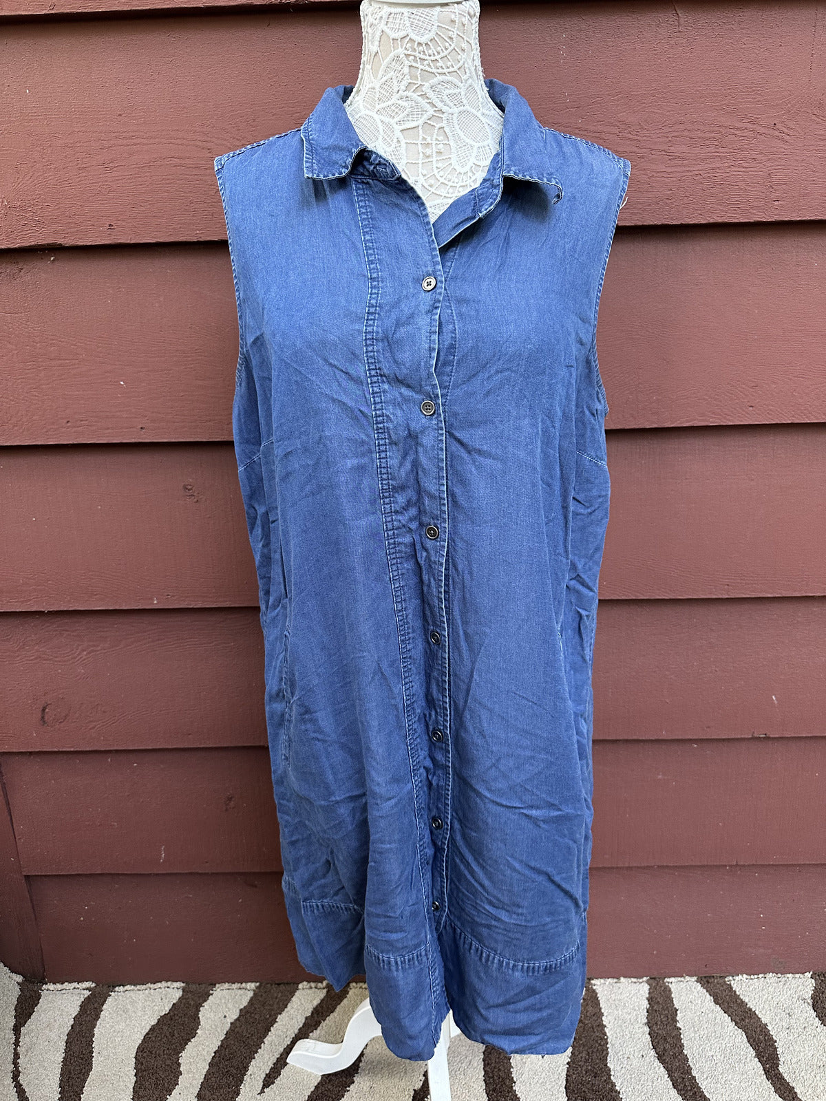 Style & Co Sleeveless Denim Chambray Shirt Dress Blue Navy Casual Bohemian