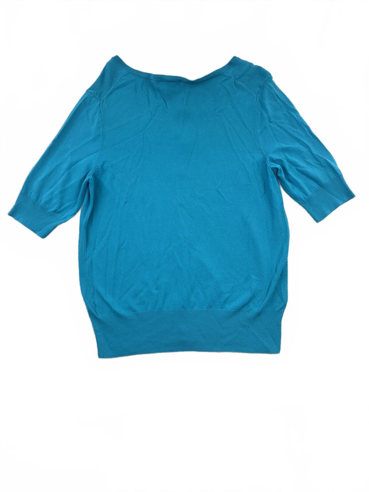 Dressbarn Teal Lightweight Button Up Cardigan Classic Preppy Summer Sweater