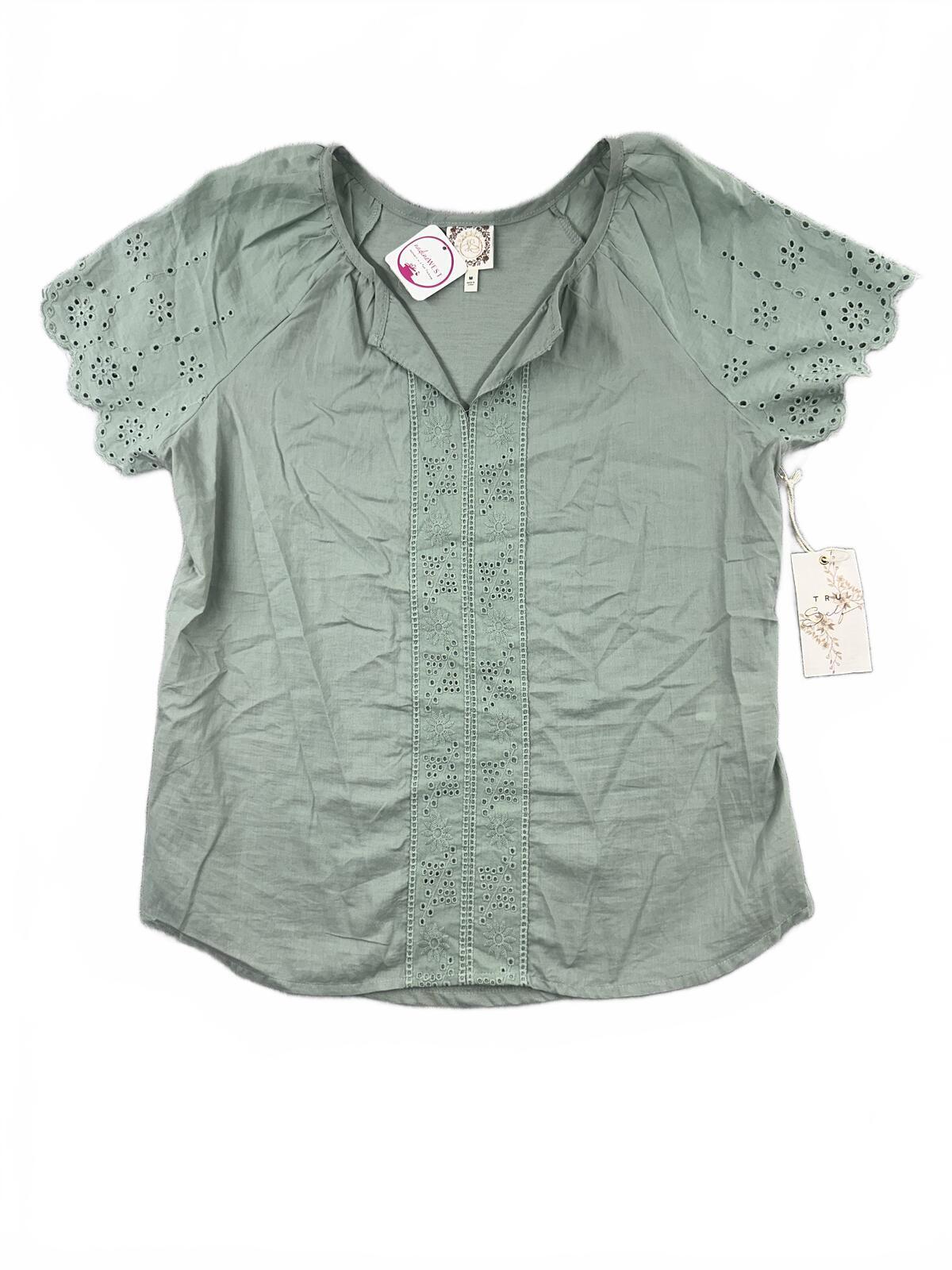 NWT Nadine West Light Sage Green Eyelet Lace Blouse Vintage Inspired Boho