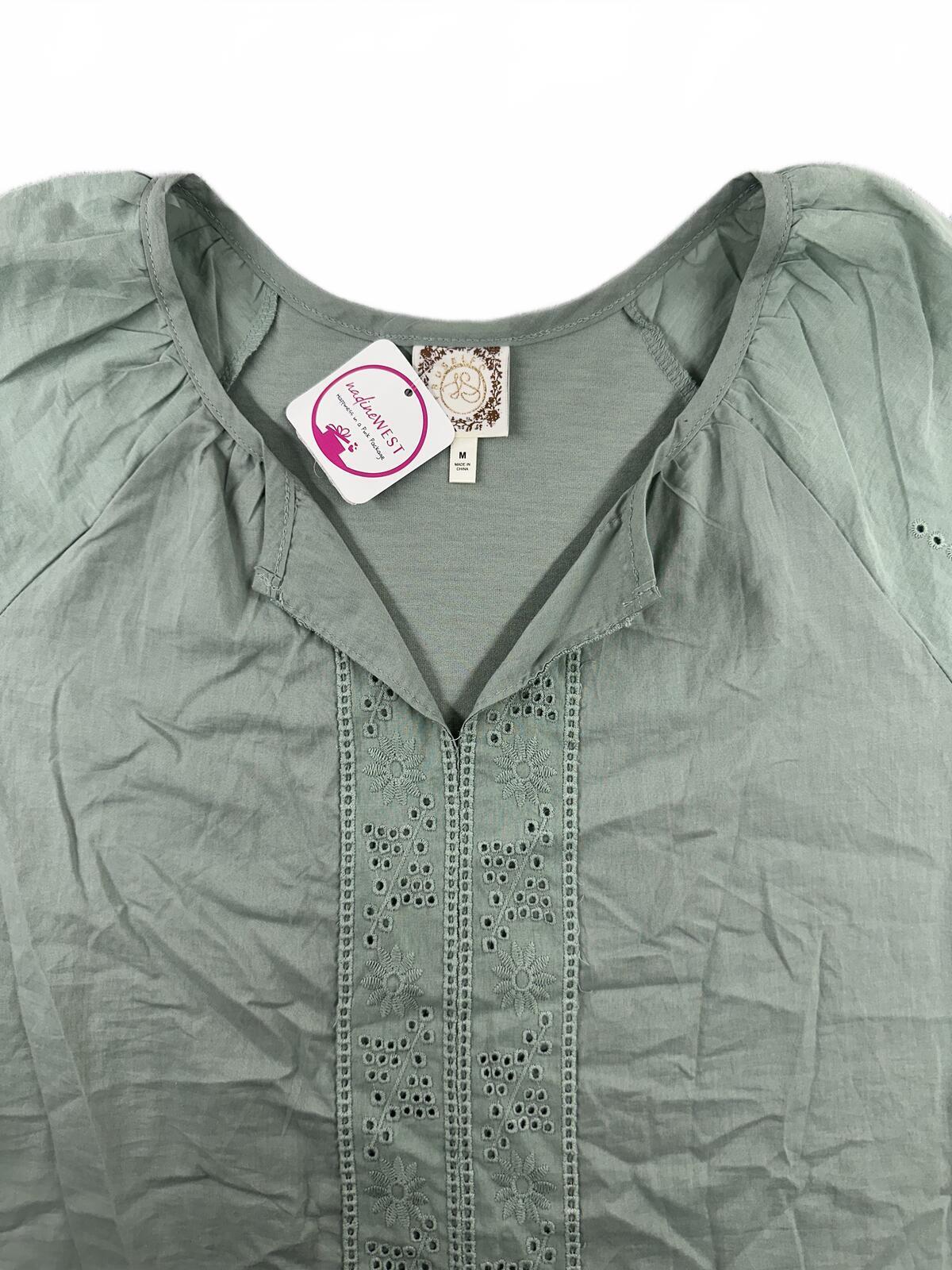 NWT Nadine West Light Sage Green Eyelet Lace Blouse Vintage Inspired Boho