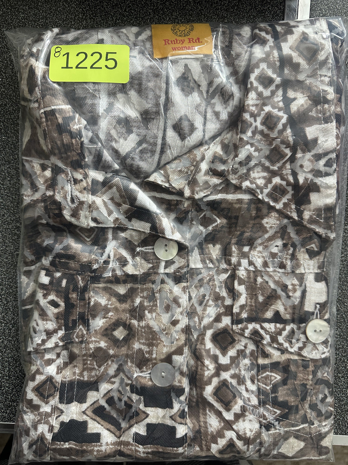 Ruby Rd. Brown Tribal Geometric Button Down Blouse Lightweight Jacket