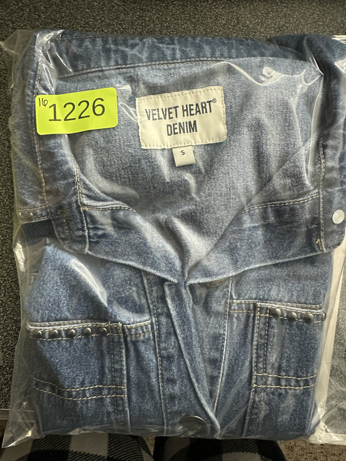 Velvet Heart Denim Cropped Jacket with Studded Details and Balloon Sleeves