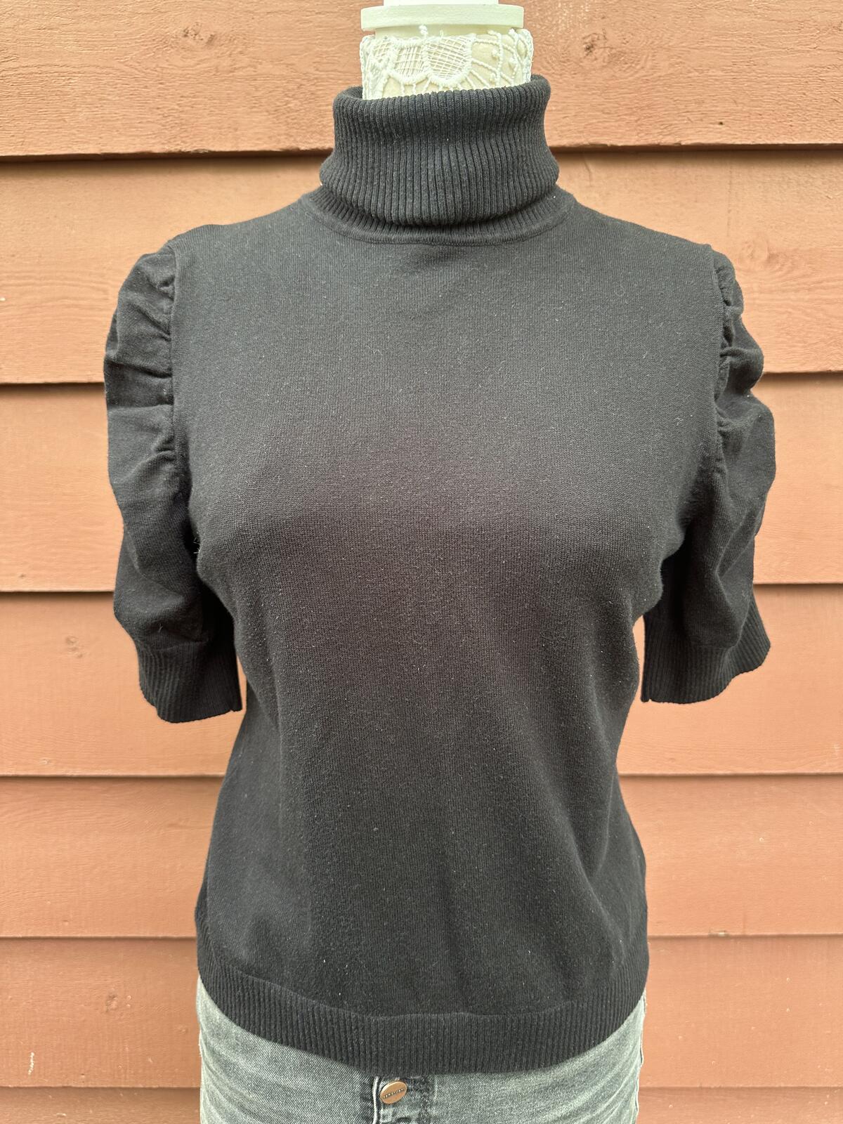 Black Puff Sleeve Turtleneck Sweater Vintage Inspired Fall Casual