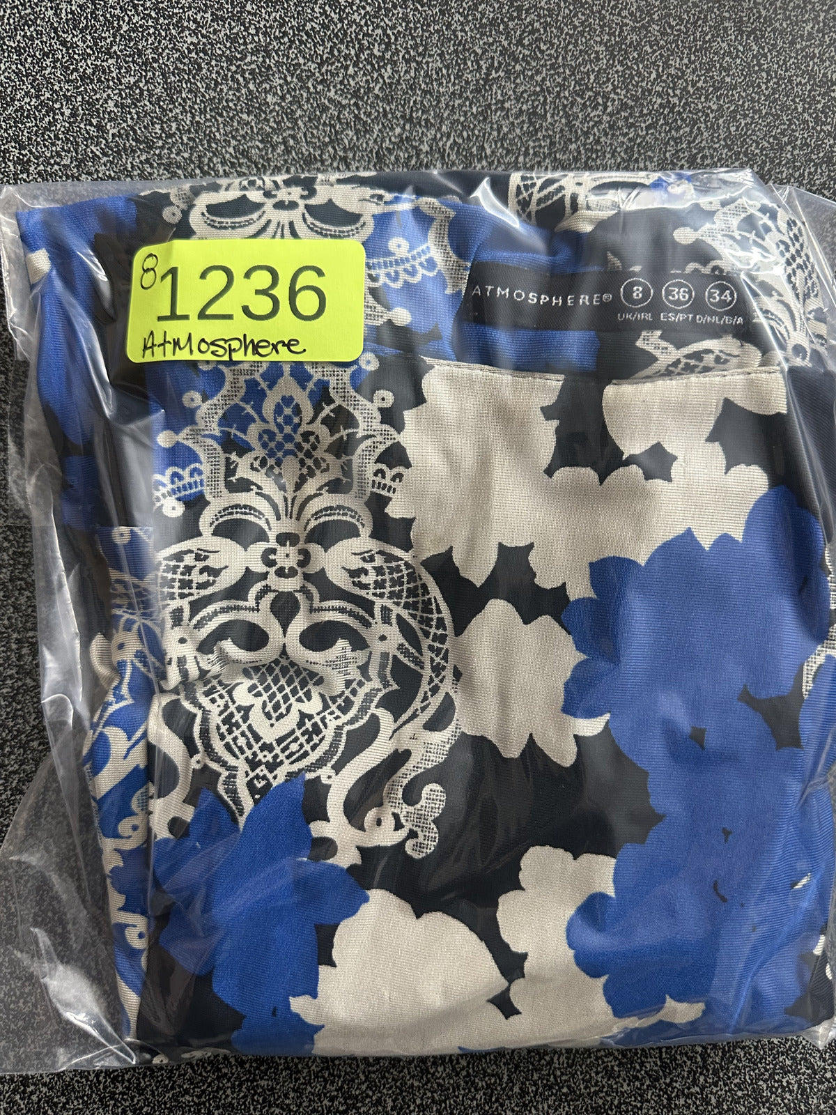 Atmosphere Blue Black Floral Damask Patterned Mini Dress