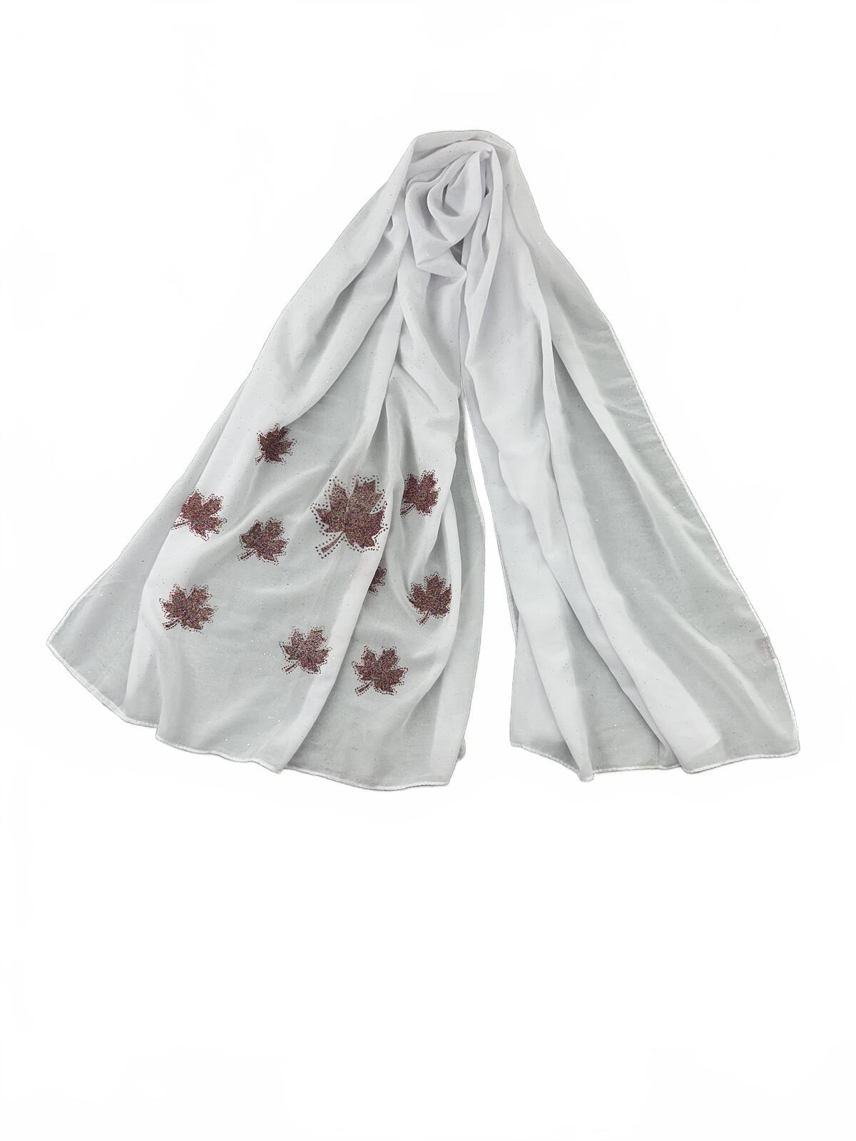 Farnas White Maple Leaf Embroidered Scarf