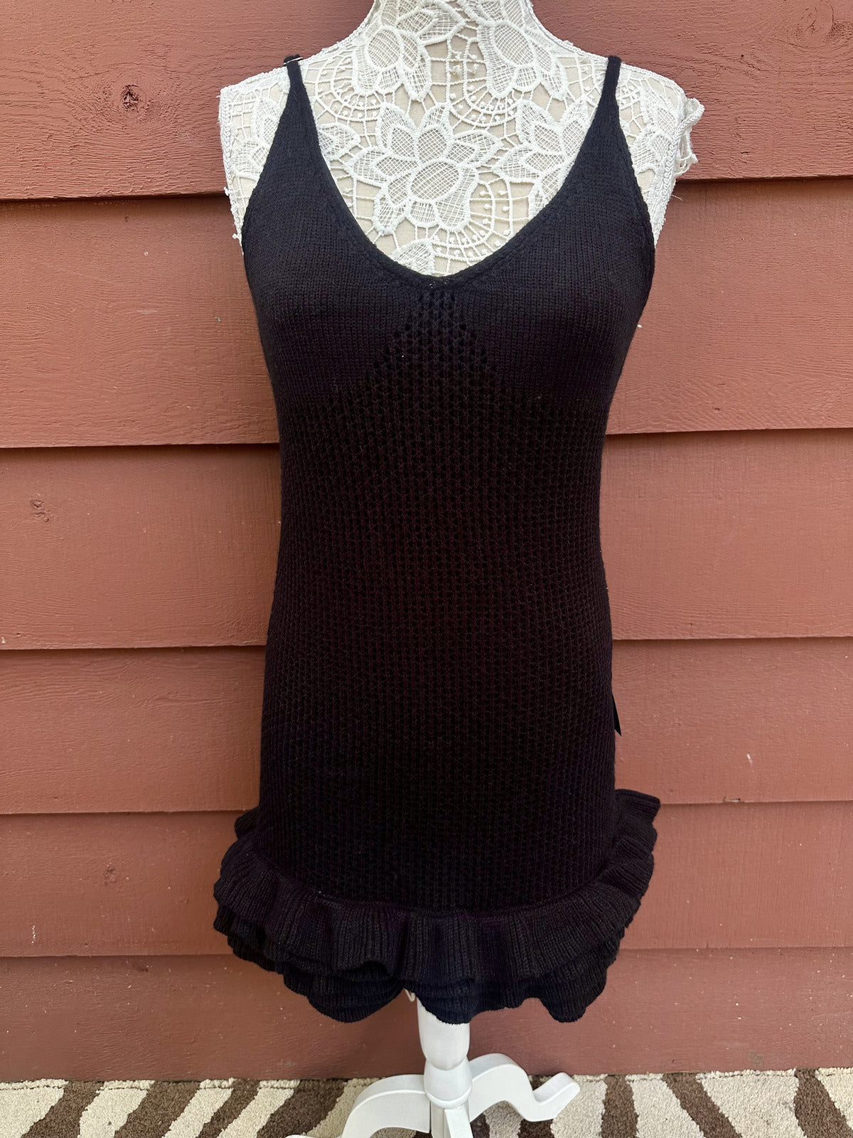 NWT Lulus Black Crochet Ruffled Mini Dress Bohemian