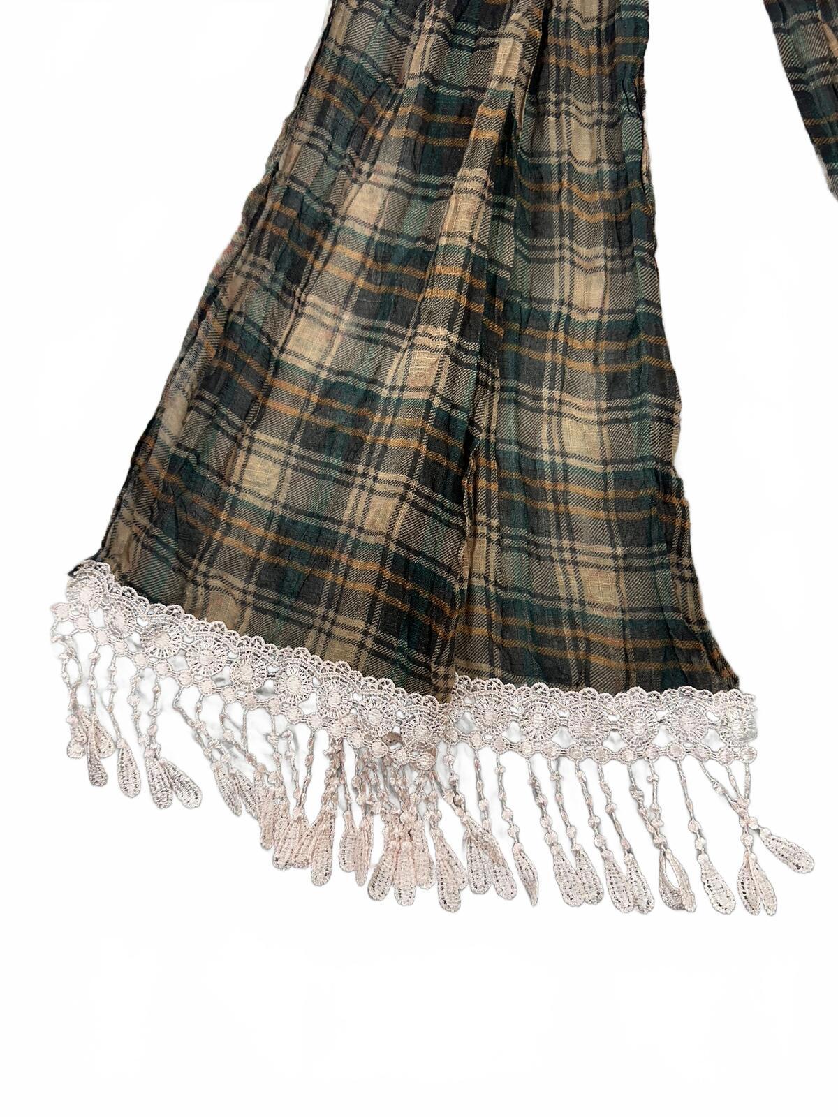 Plaid Scarf with Crochet Fringe