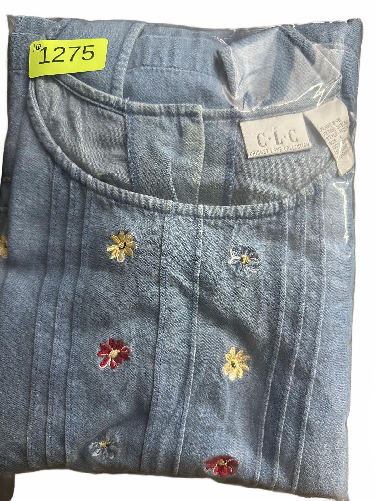 Cricket Lane Collection Vintage Denim Dress with Floral Embroidery