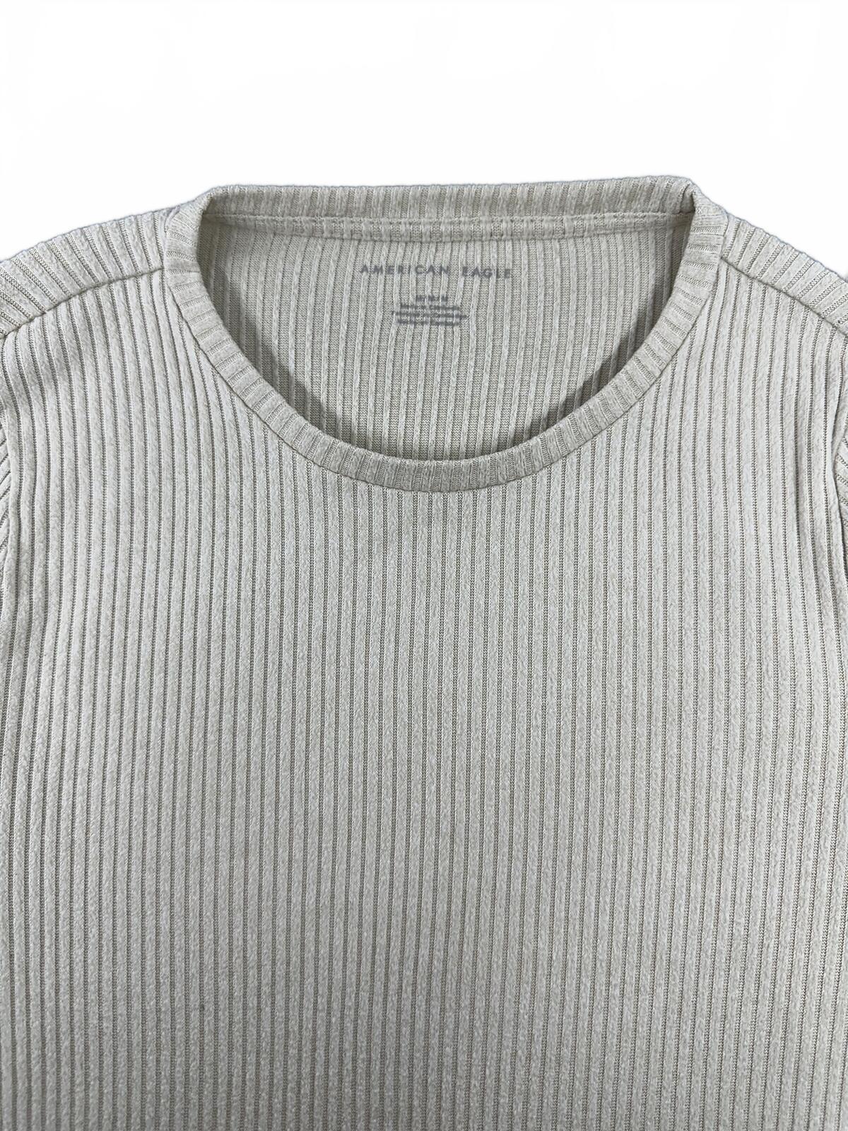 American Eagle Cream Ribbed Long Sleeve Top Casual Minimalist Layering