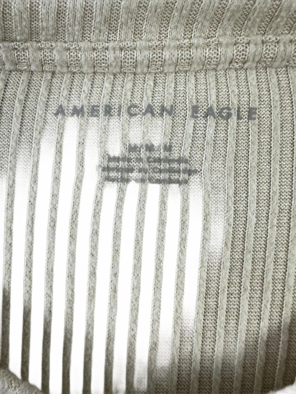 American Eagle Cream Ribbed Long Sleeve Top Casual Minimalist Layering