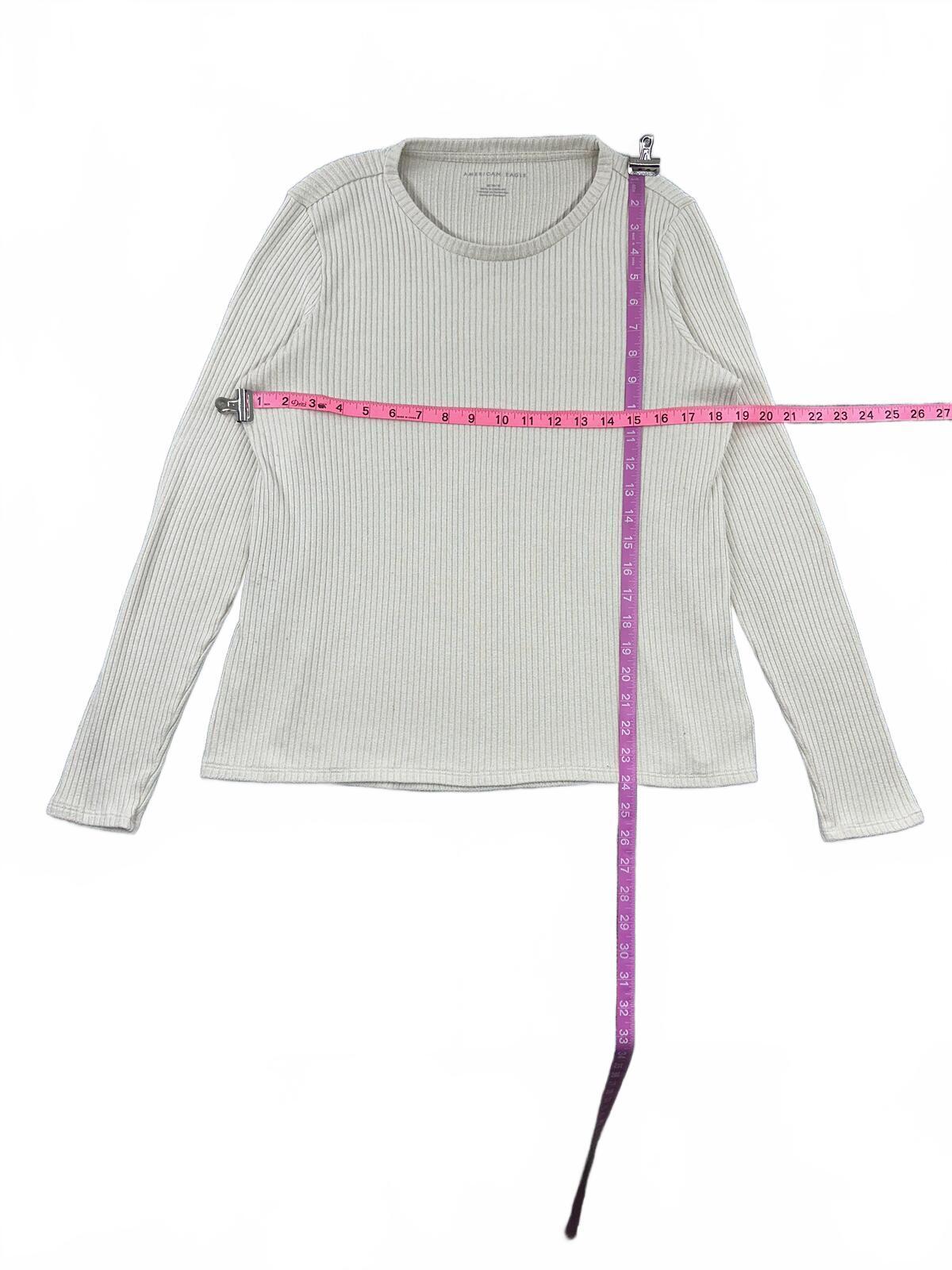 American Eagle Cream Ribbed Long Sleeve Top Casual Minimalist Layering