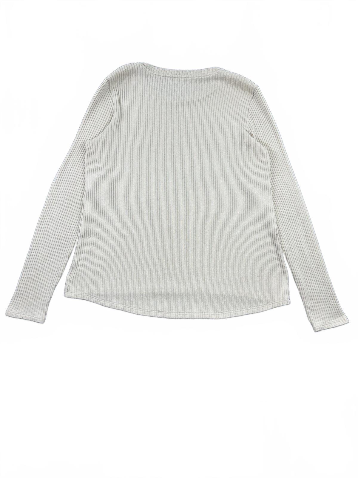 American Eagle Cream Ribbed Long Sleeve Top Casual Minimalist Layering