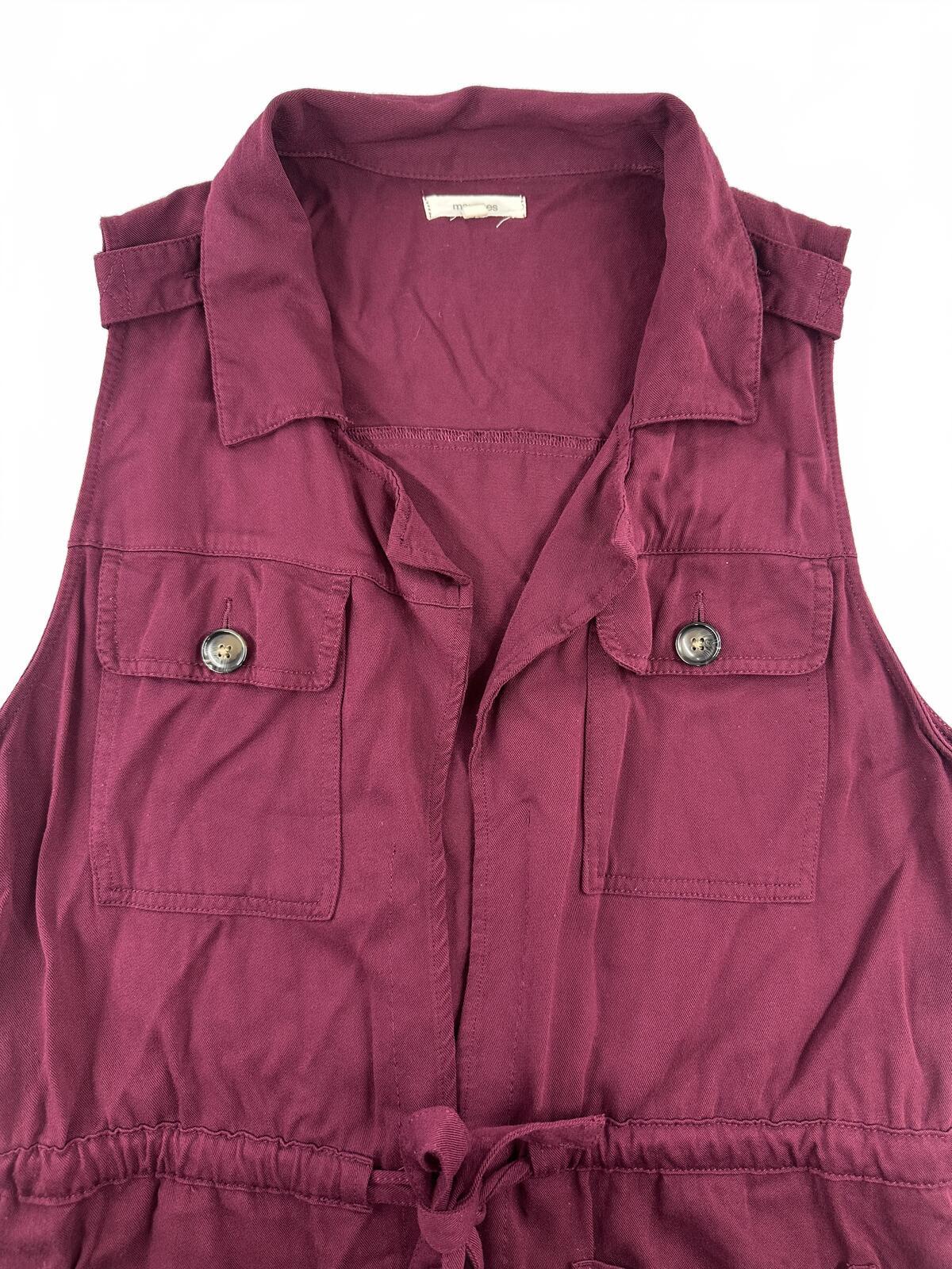 Maurices Burgundy Sleeveless Utility Vest with Drawstring Waist and Button Pouch