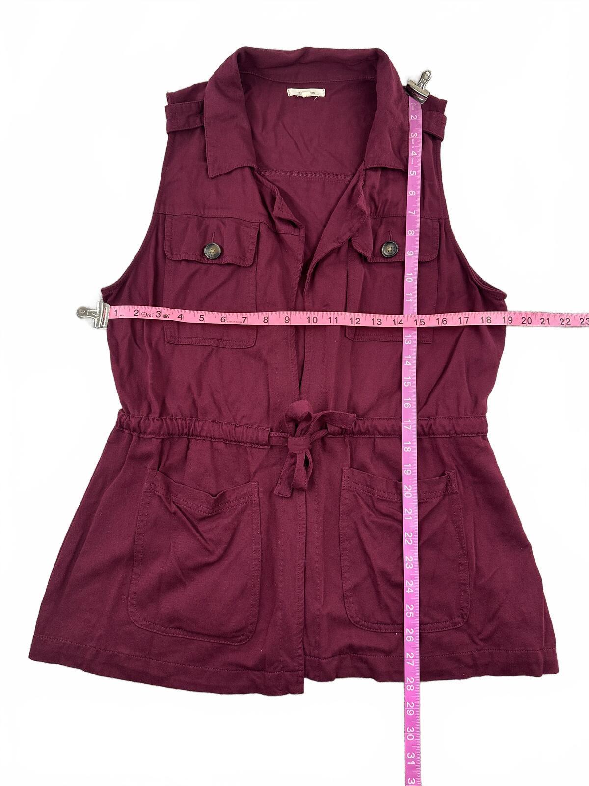 Maurices Burgundy Sleeveless Utility Vest with Drawstring Waist and Button Pouch