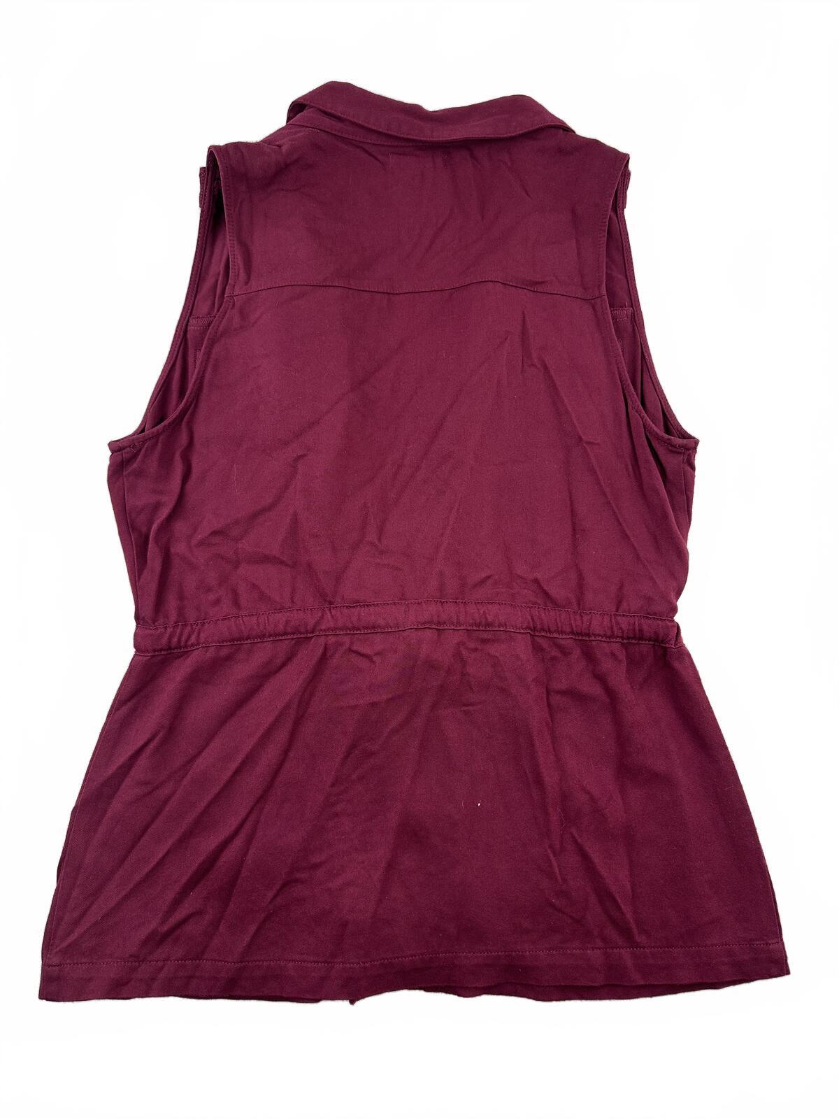 Maurices Burgundy Sleeveless Utility Vest with Drawstring Waist and Button Pouch