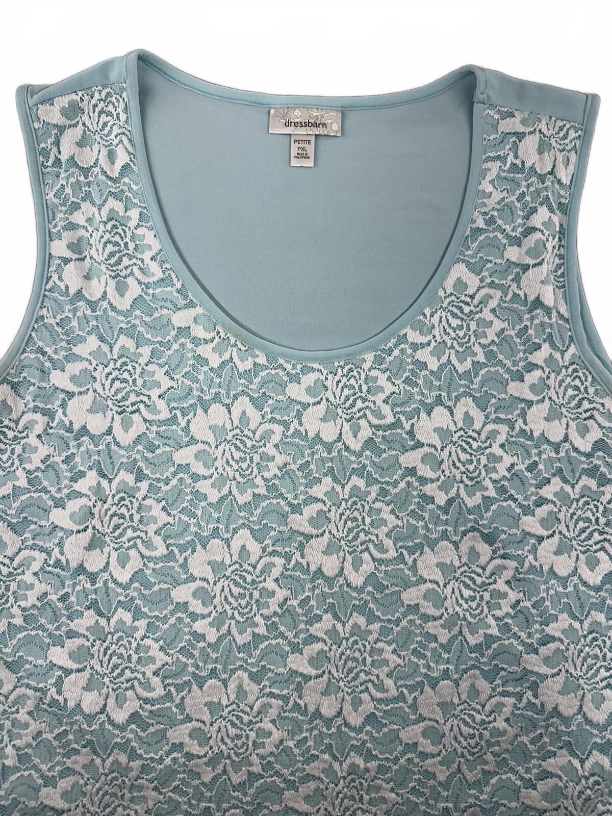 Dressbarn Light Blue Lace Overlay Tank Top