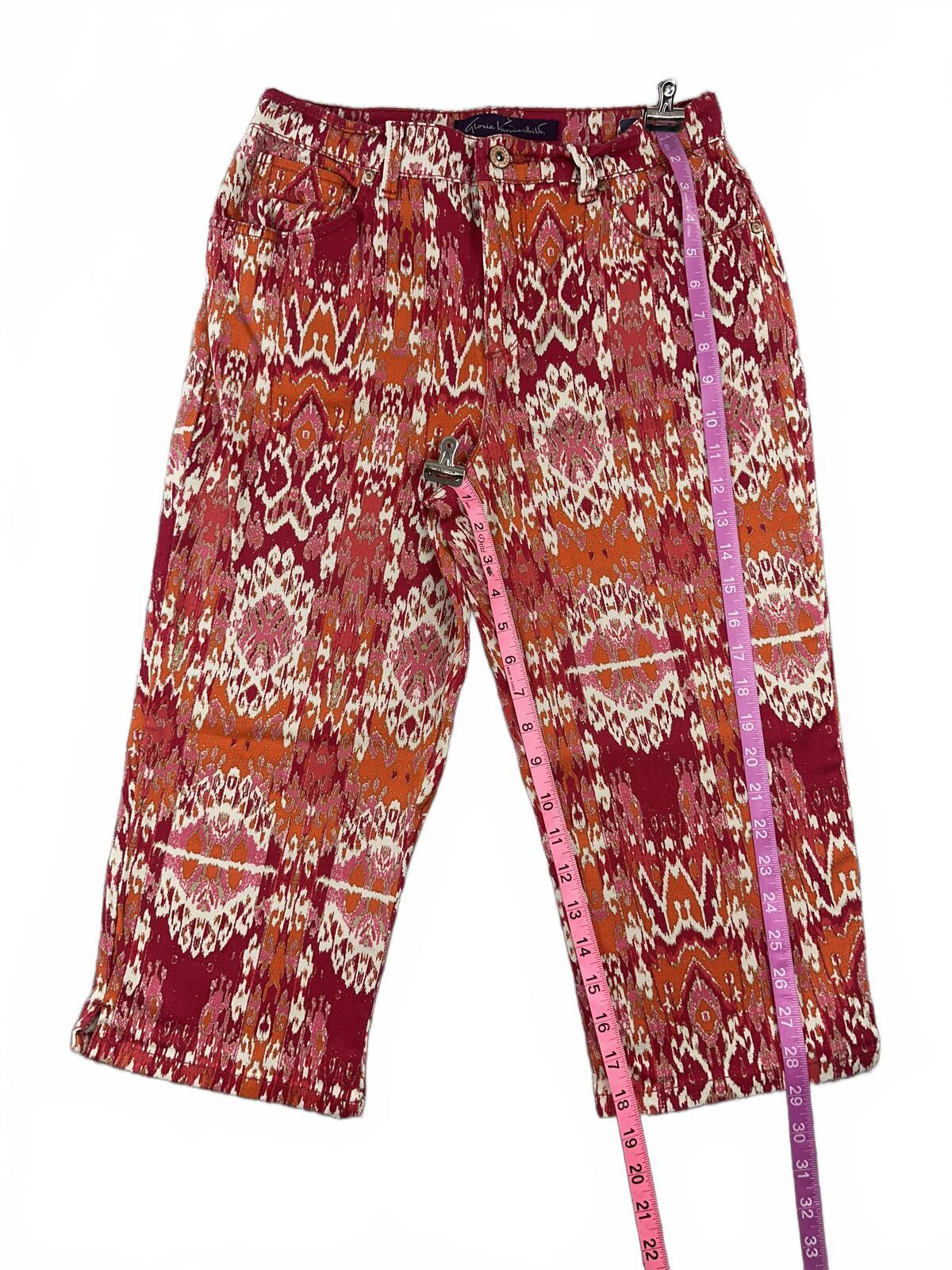 Gloria Vanderbilt Amanda Ikat Print Cropped Pants in Burgundy and Orange