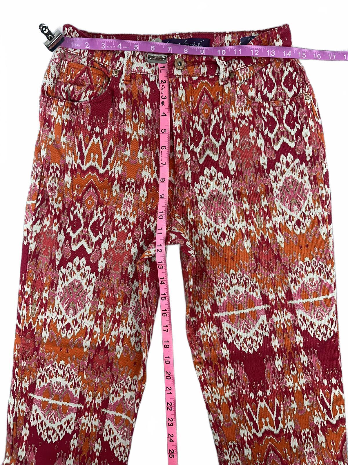 Gloria Vanderbilt Amanda Ikat Print Cropped Pants in Burgundy and Orange