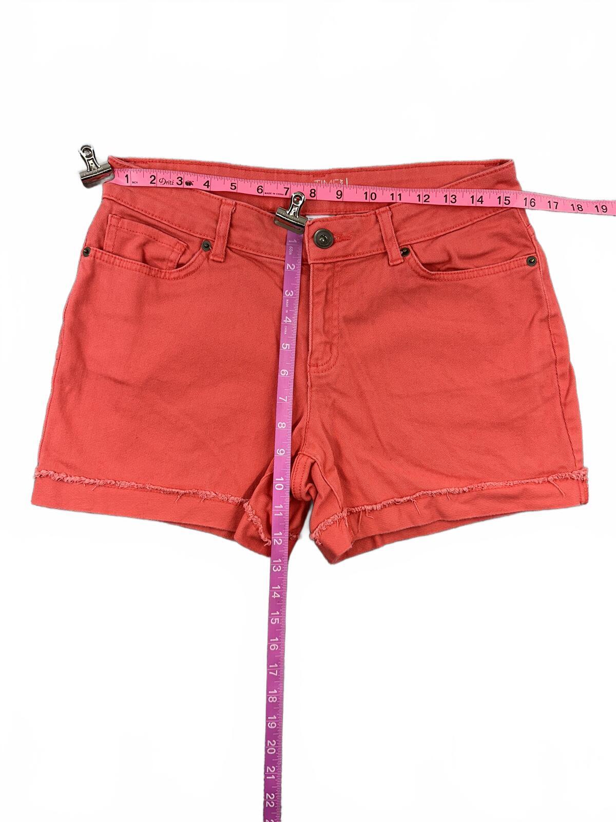 Time and Tru Coral Denim Shorts Vibrant Summer Casual Raw Hem
