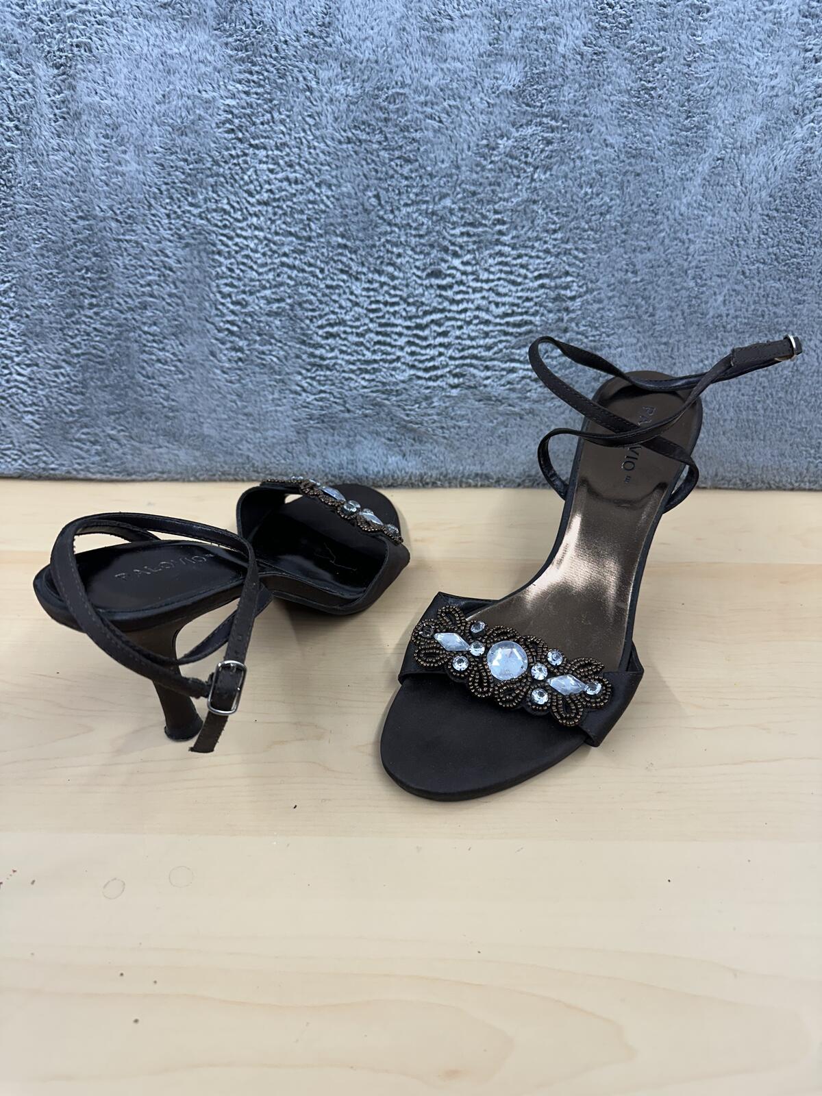 Palovio Black Strappy Heeled Sandals with Beaded Embellishments