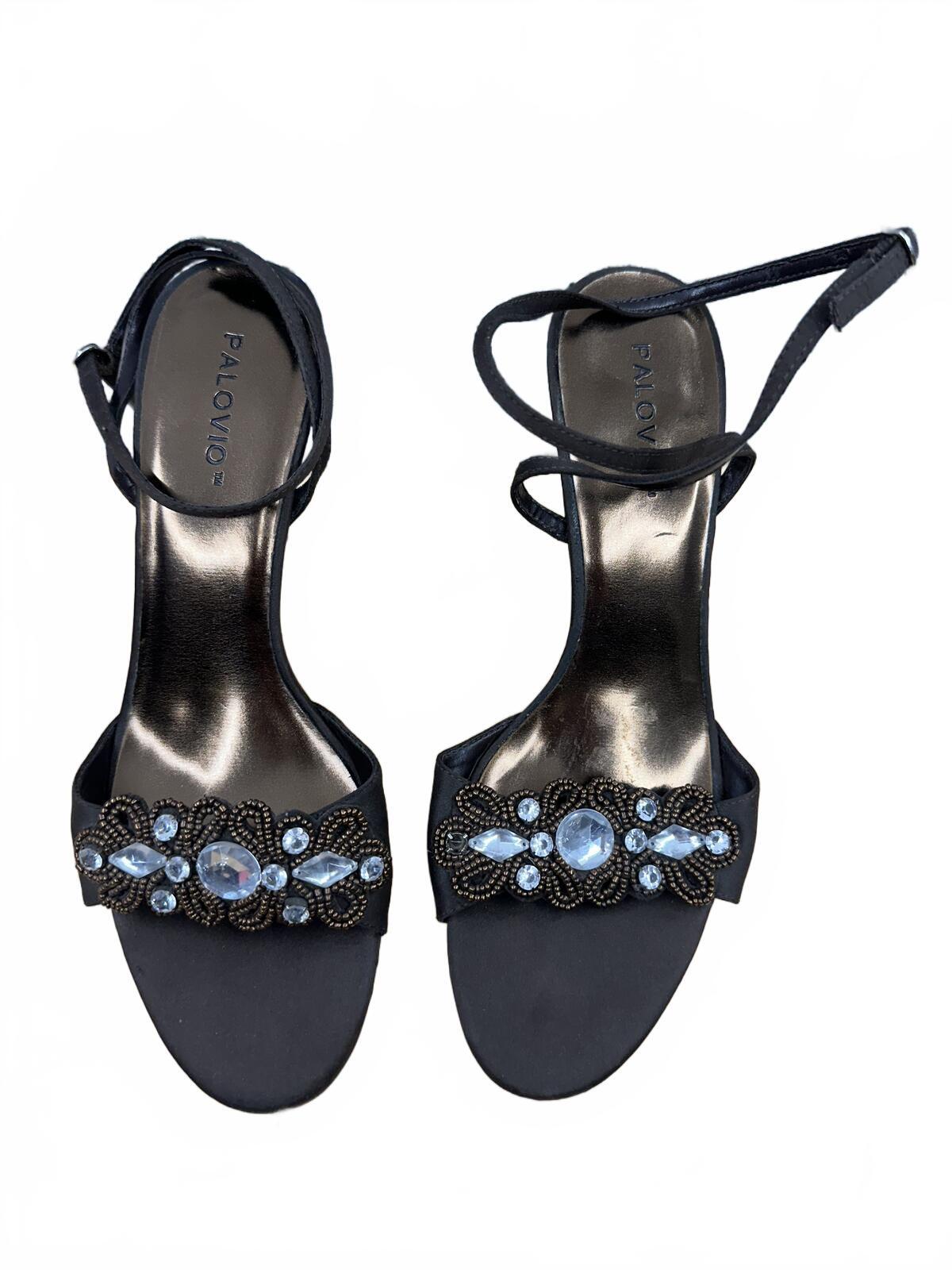 Palovio Black Strappy Heeled Sandals with Beaded Embellishments