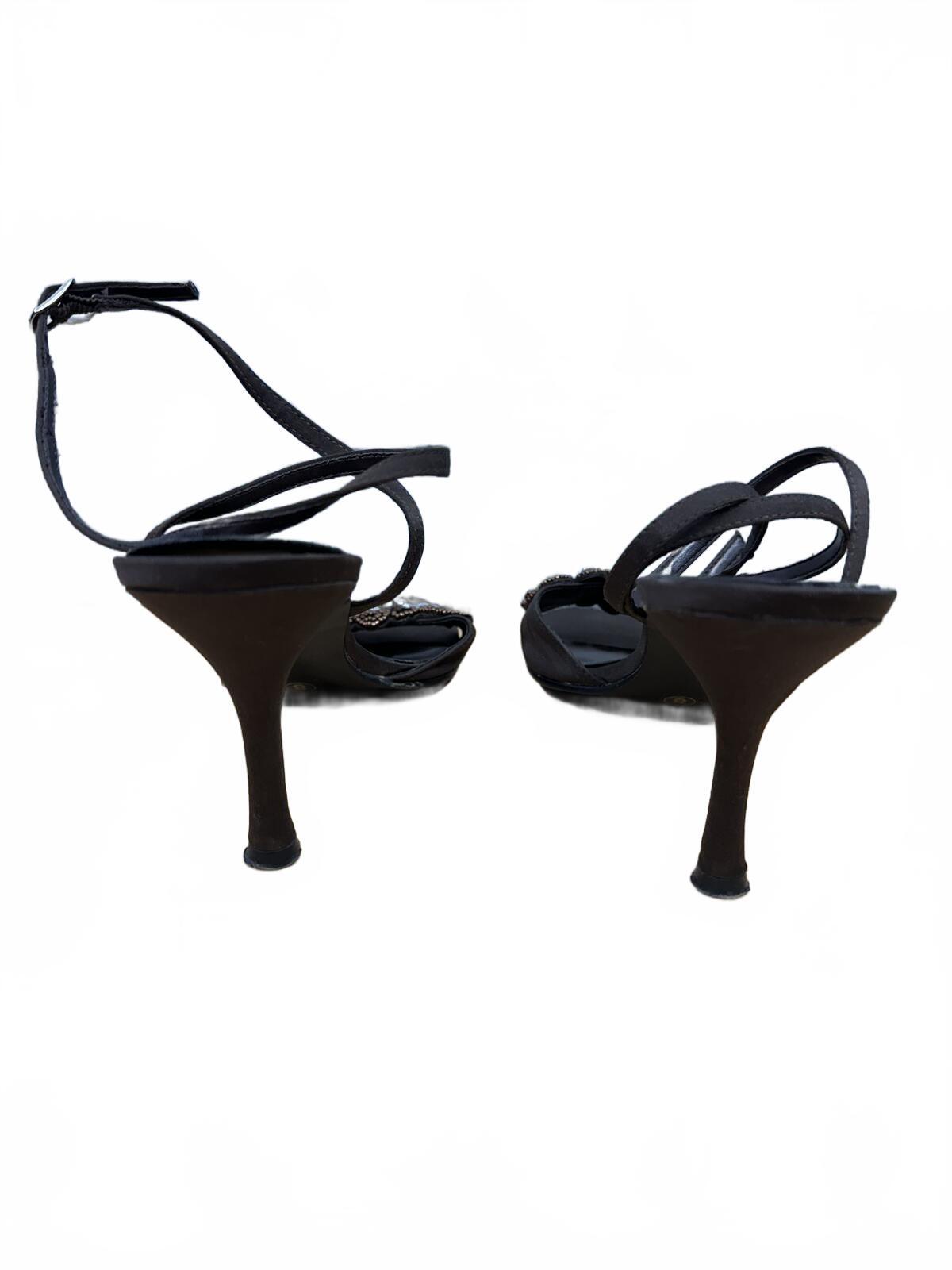 Palovio Black Strappy Heeled Sandals with Beaded Embellishments