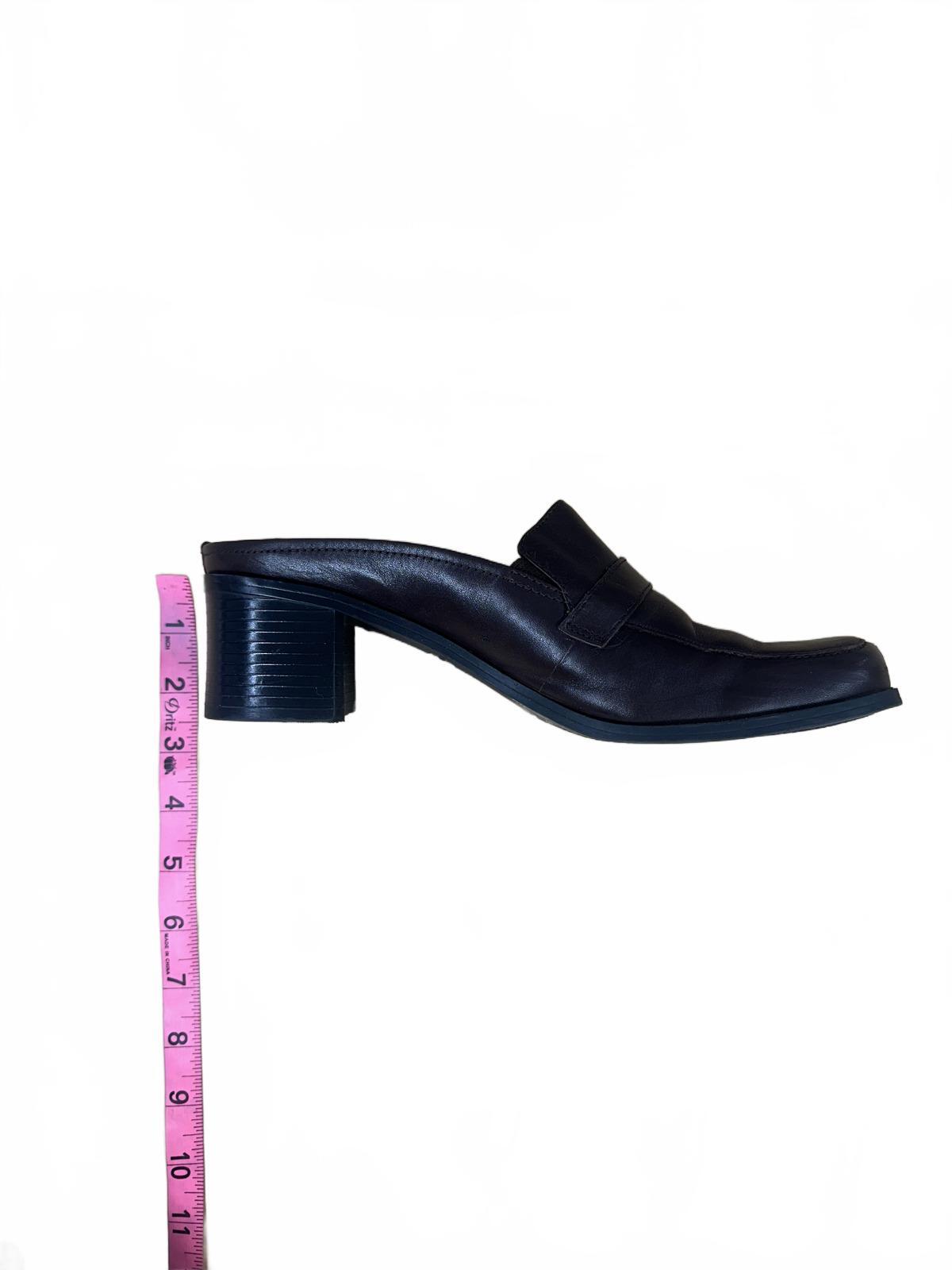 Croft & Barrow Brown Leather Mule Clogs Chunky Block Heel Buckle Strap