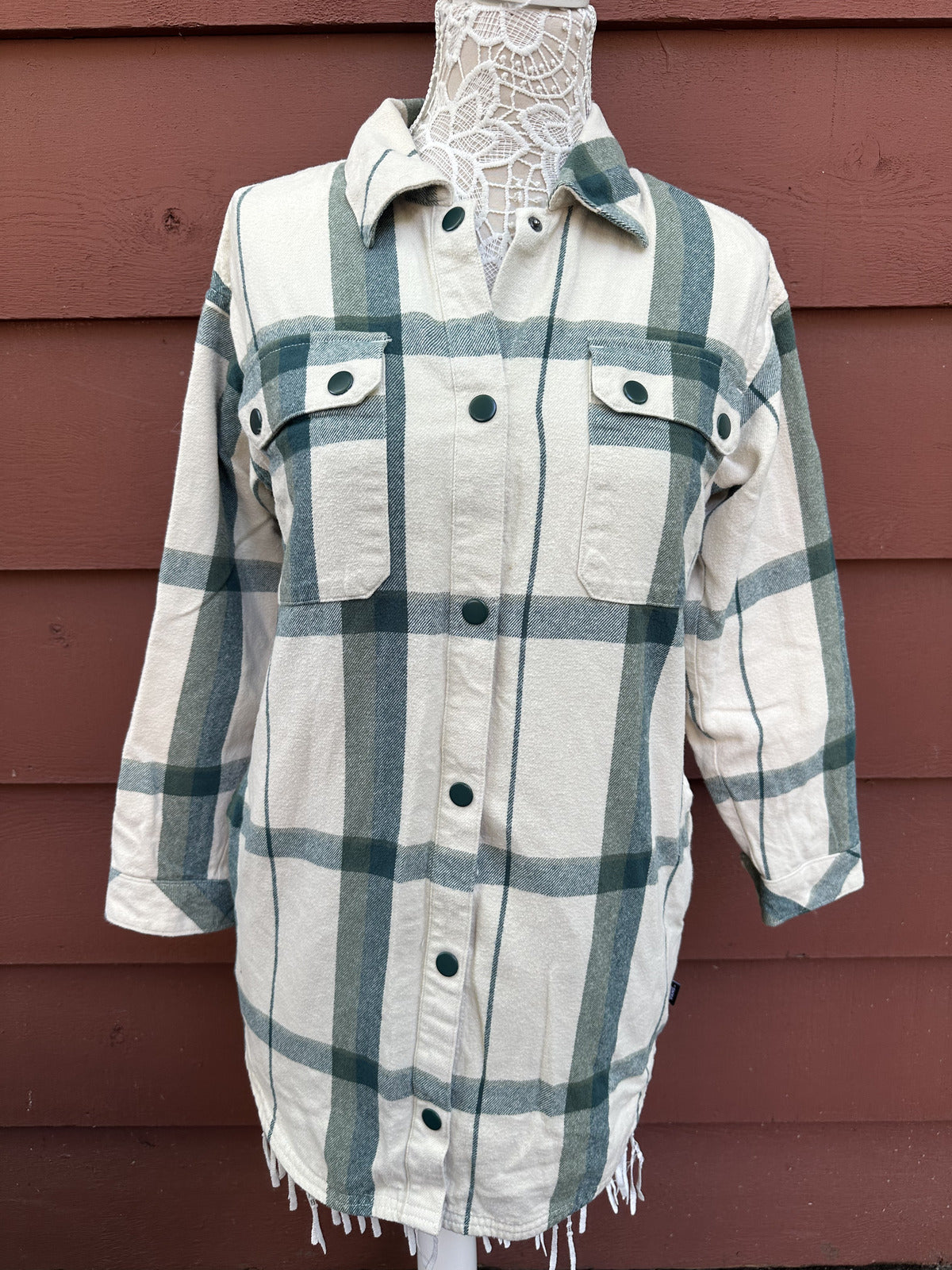 VANS Hal Plaid Shirt Jacket White Green Y2K Skater Punk Bomber Jacket