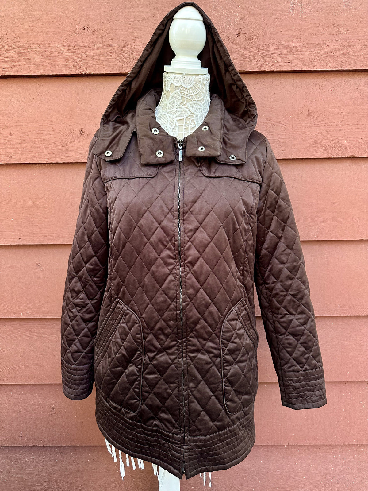 Jones New York Dark Brown Diamond Quilted Jacket Classic Preppy