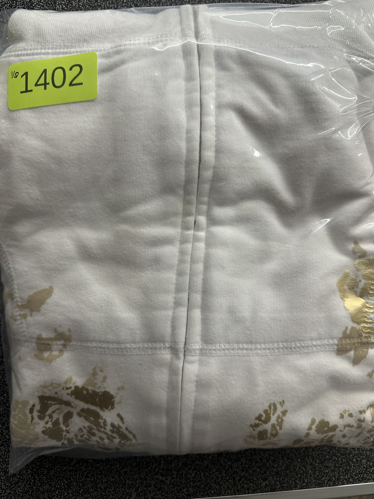 White Zip Up Hoodie with Gold Floral Print Y2K Fairycore Style Relaxed Fit